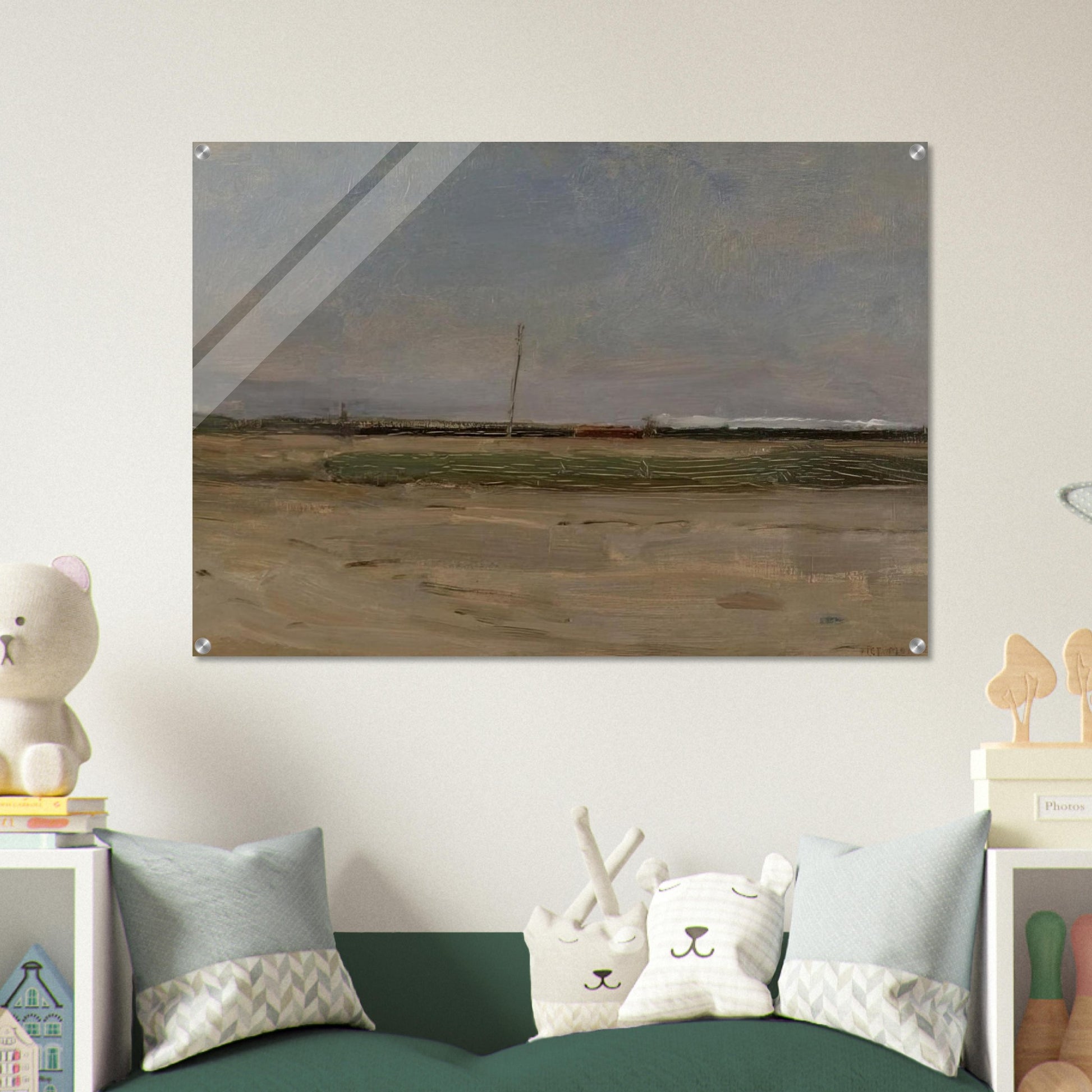 Polder Landscape with a Train and a Small Windmill on the Horizon - Piet Mondrian Acrylic Print - 70x100 cm / 28x40″ inches | Piet Mondrian Wall Art | Piet Mondrian Prints