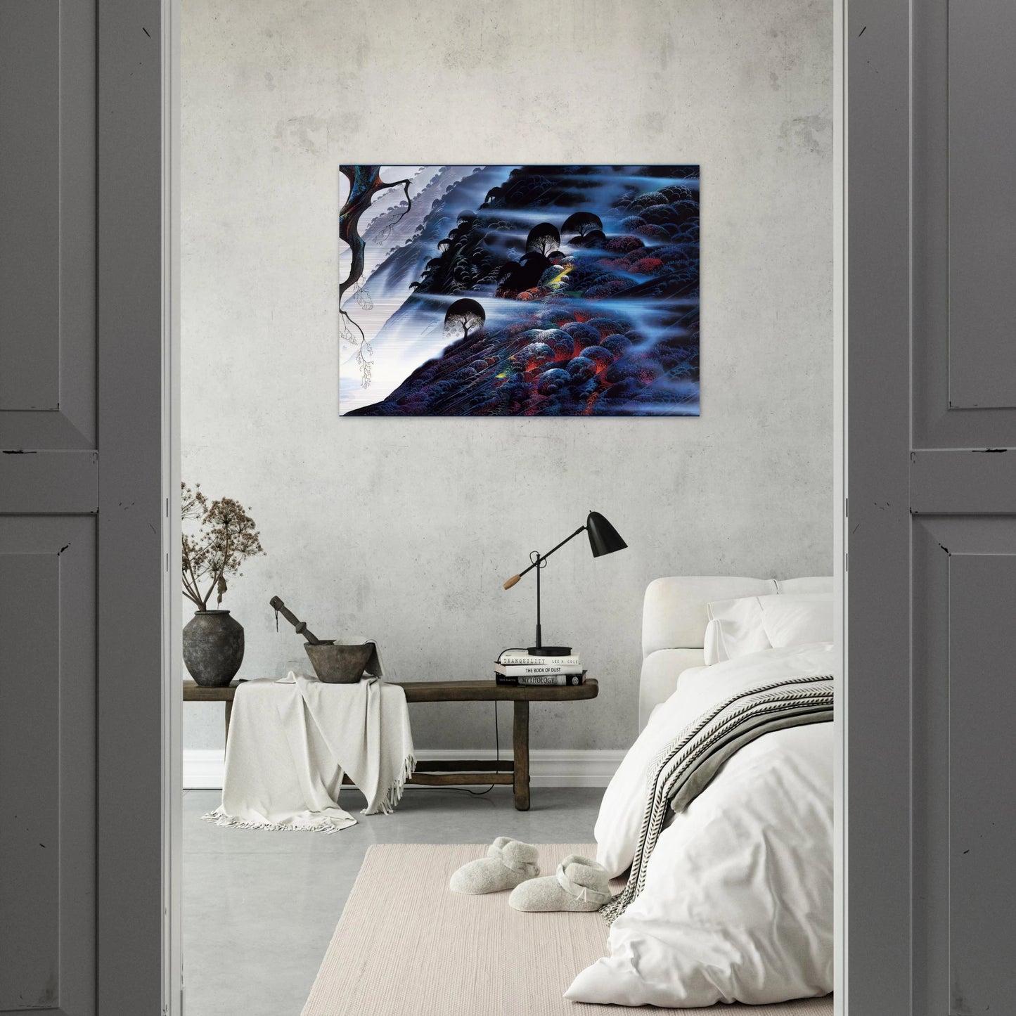 Blue Light - Eyvind Earle Brushed Aluminum Print - 70x100 cm / 28x40 inches | Eyvind Earle Aluminum Print | Eyvind Earle Prints