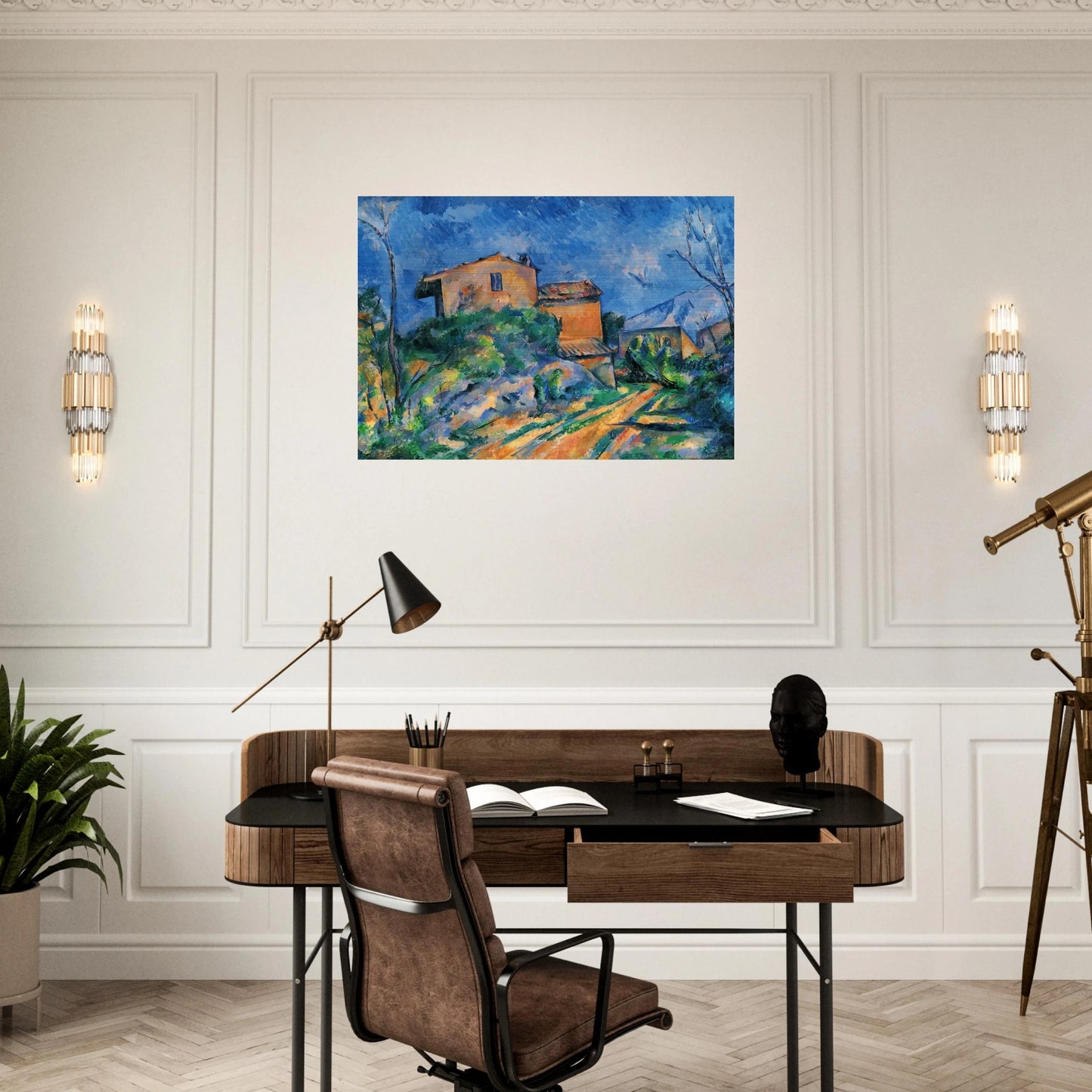 Maison Maria with a View of Chateau Noir - Paul Cézanne Brushed Aluminum Print - 70x100 cm / 28x40 inches | Paul Cézanne Aluminum Print | Paul Cézanne Prints