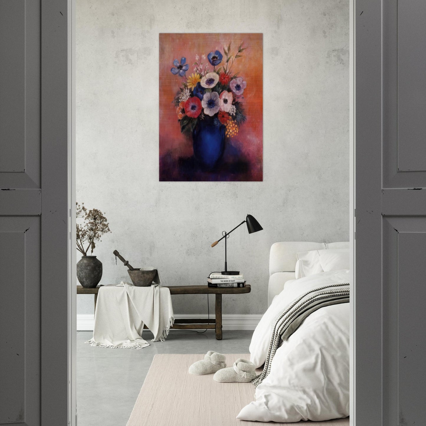 BOUQUET OF FLOWERS IN A BLUE VASE 1 - Odilon Redon Brushed Aluminum Print - 70x100 cm / 28x40 inches | Odilon Redon Aluminum Print | Odilon Redon Prints