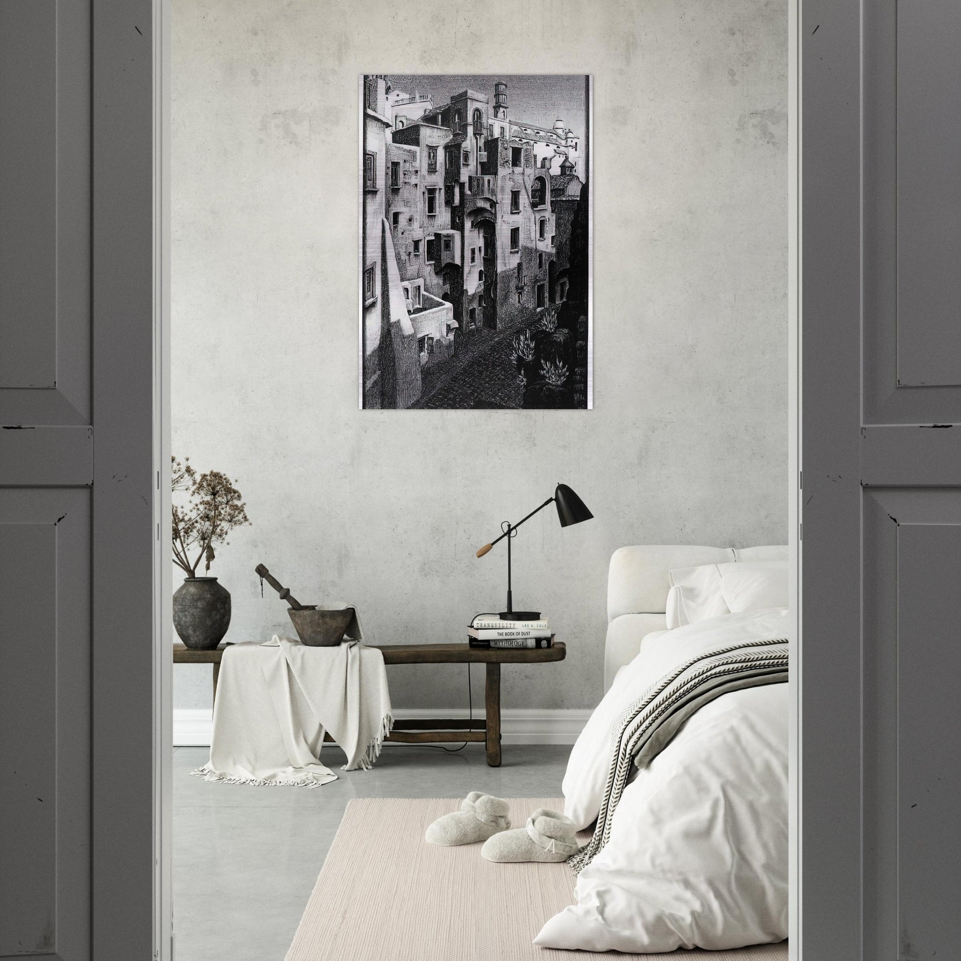 DILAPIDATED HOUSES IN ATRANI 1931 - MC Escher Brushed Aluminum Print - 70x100 cm / 28x40 inches | MC Escher Aluminum Print | MC Escher Prints