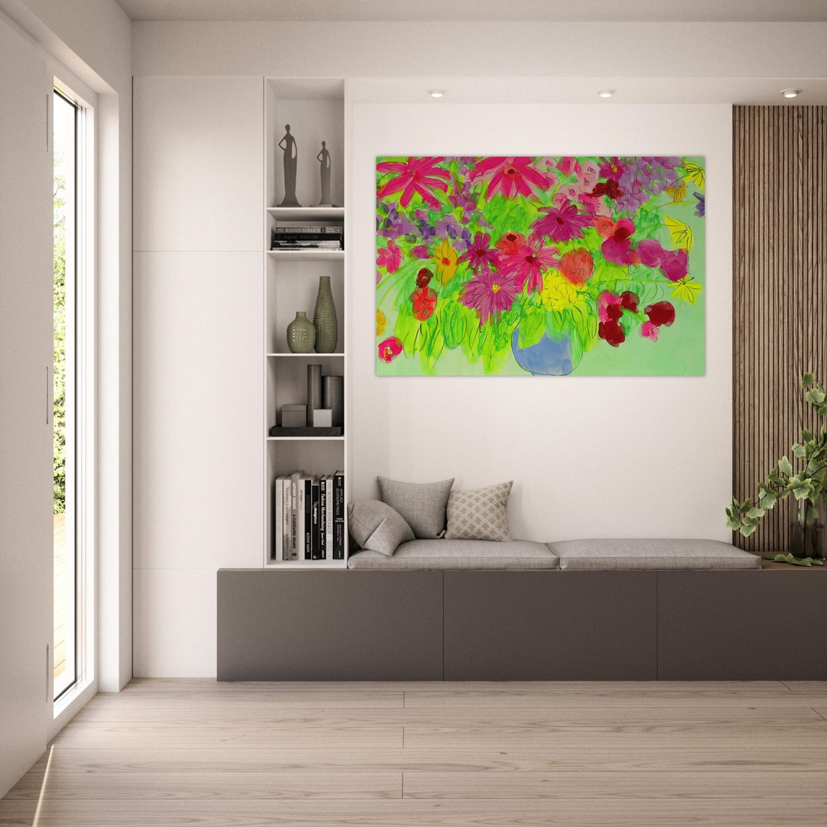 Blue Vase, Many Flowers - Naïve Art Primitivism, Pop Art - Walasse Ting Art Prints - 100x150 cm / 40x60″ inches | Walasse Ting Poster | Walasse Ting Prints