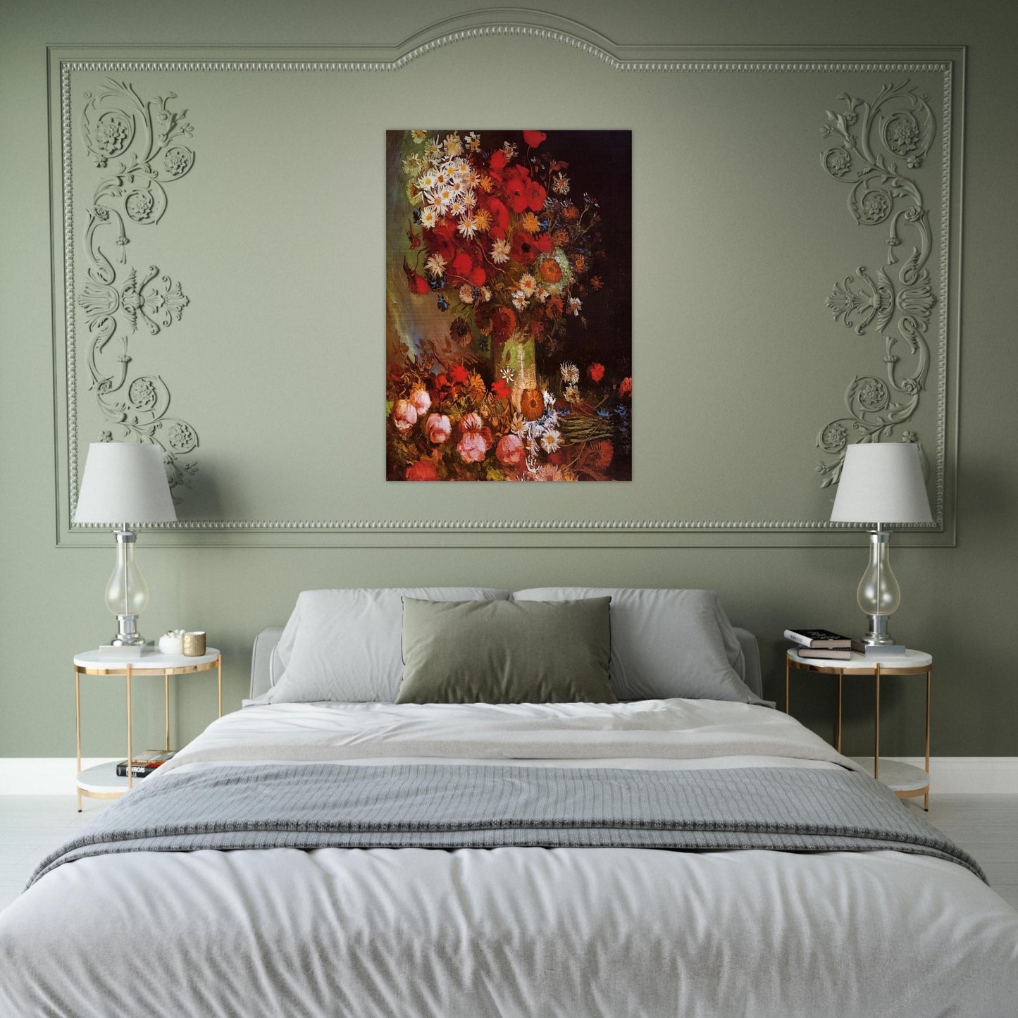 Vase with Poppies, Cornflowers, Peonies and Chrysanthemums - Vincent van Gogh Brushed Aluminum Print - 70x100 cm / 28x40 inches | Vincent van Gogh Aluminum Print | Vincent van Gogh Prints