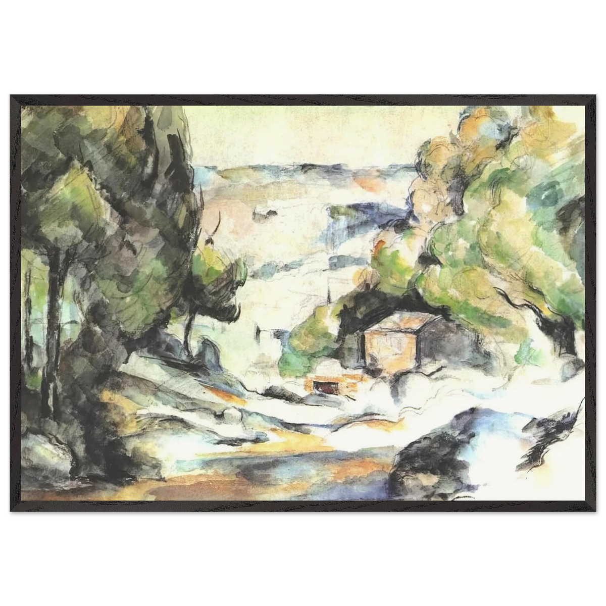 Landscape in the Provence - Paul Cezanne 70x100 cm / 28x40 inches Framed Art Print – Black Wooden Frame
