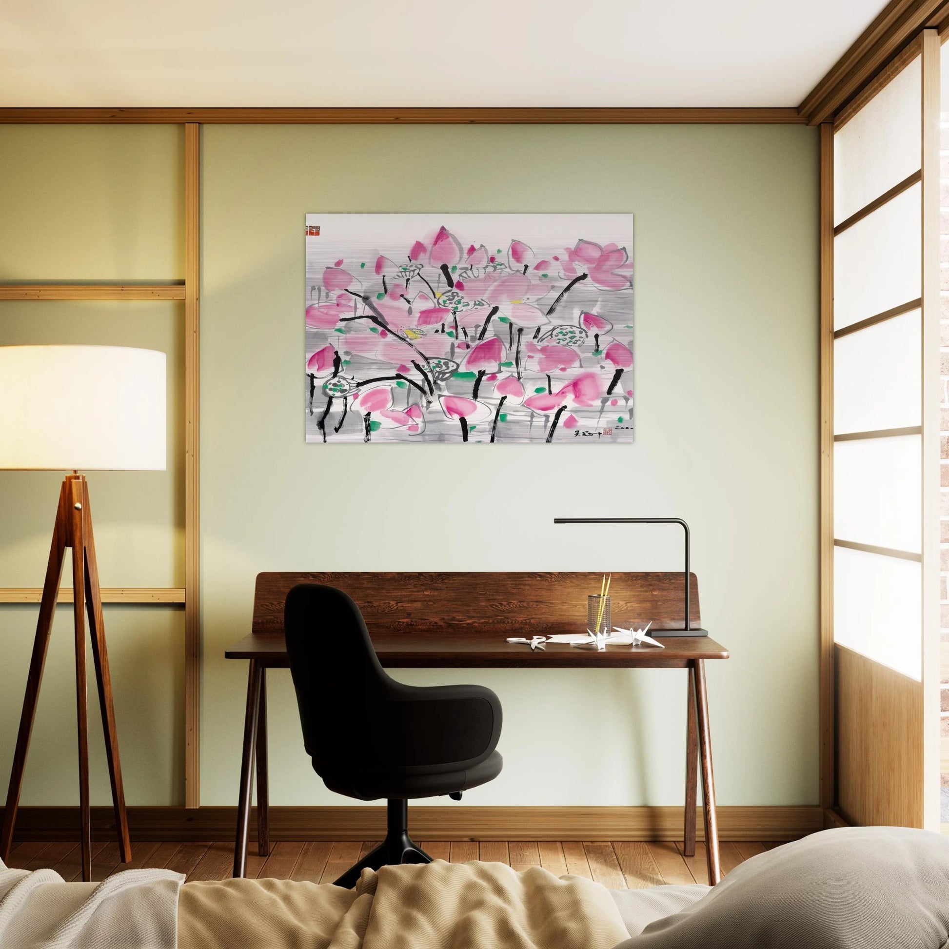 Lotus under the sun - 2001 - Wu Guanzhong Brushed Aluminum Print - 70x100 cm / 28x40 inches | Wu Guanzhong Aluminum Print | Wu Guanzhong Prints