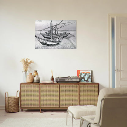 Fishing boats on the Beach at Les Saintes-Maries-de-la-Mer - Vincent van Gogh Brushed Aluminum Print - 70x100 cm / 28x40 inches | Vincent van Gogh Aluminum Print | Vincent van Gogh Prints