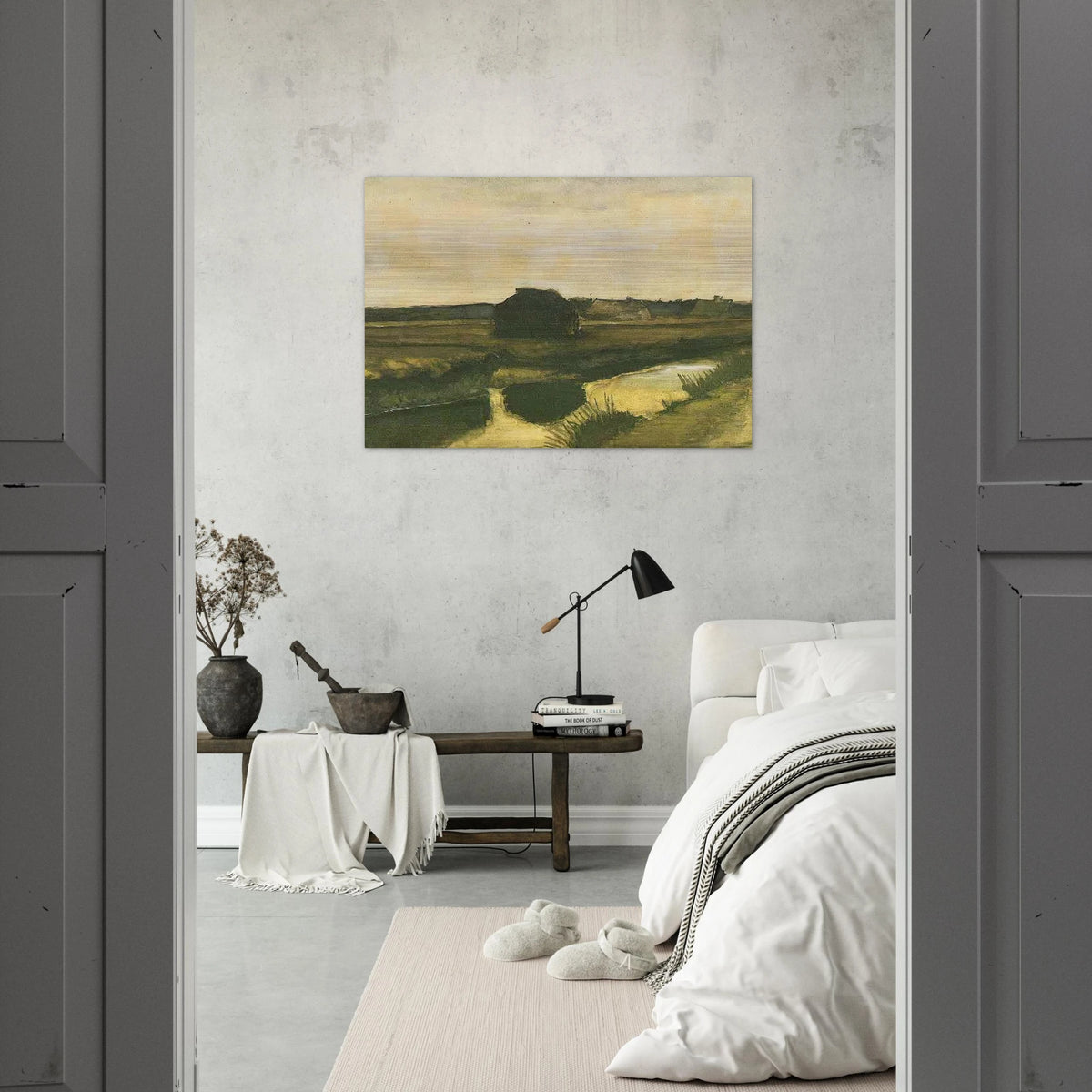 Landscape with a Stack of Peat and Farmhouses - Vincent van Gogh Brushed Aluminum Print - 70x100 cm / 28x40 inches | Vincent van Gogh Aluminum Print | Vincent van Gogh Prints