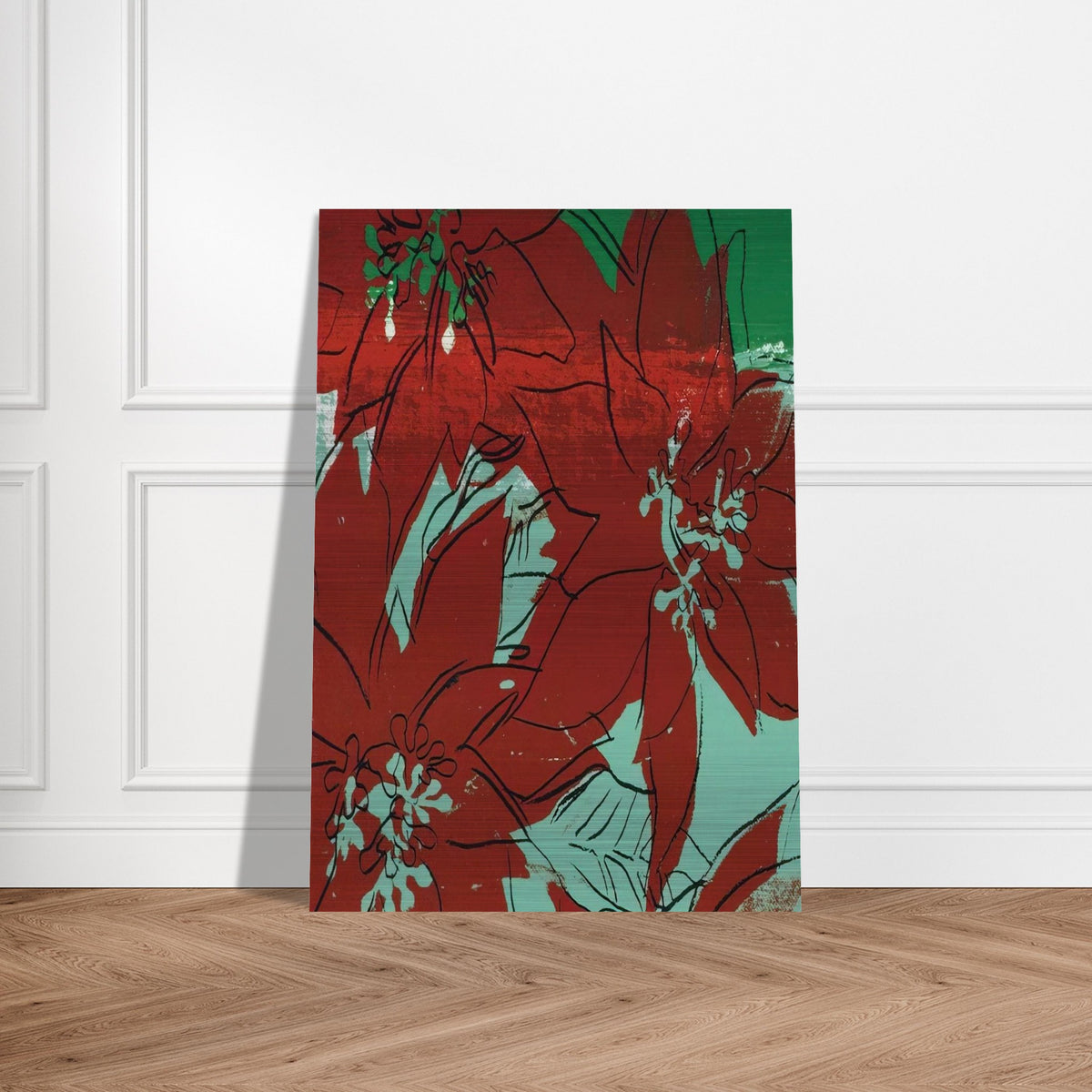 Poinsettias - Andy Warhol Brushed Aluminum Print - 70x100 cm / 28x40 inches | Andy Warhol Aluminum Print | Andy Warhol Prints