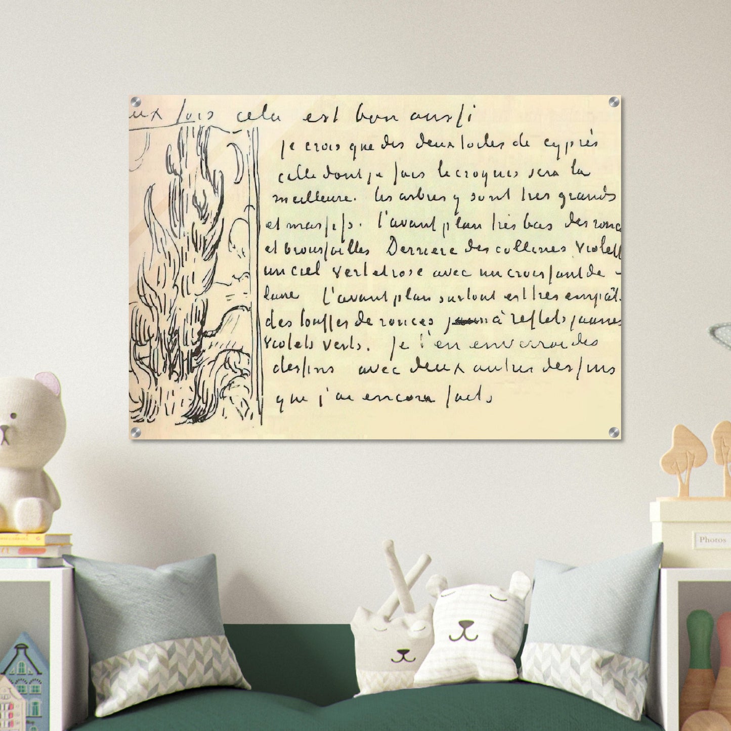 Cypresses Sketch on a Letter to Theo Van Gogh - Vincent van Gogh Acrylic Print - 70x100 cm / 28x40″ inches | Vincent van Gogh Wall Art | Vincent van Gogh Prints