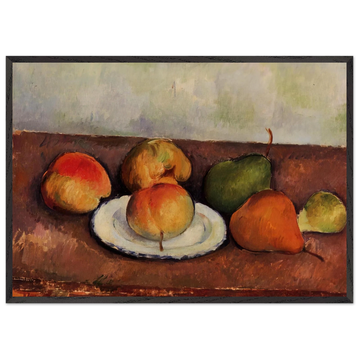 Still Life Plate and Fruit - Paul Cezanne 70x100 cm / 28x40 inches Framed Art Print – Black Wooden Frame