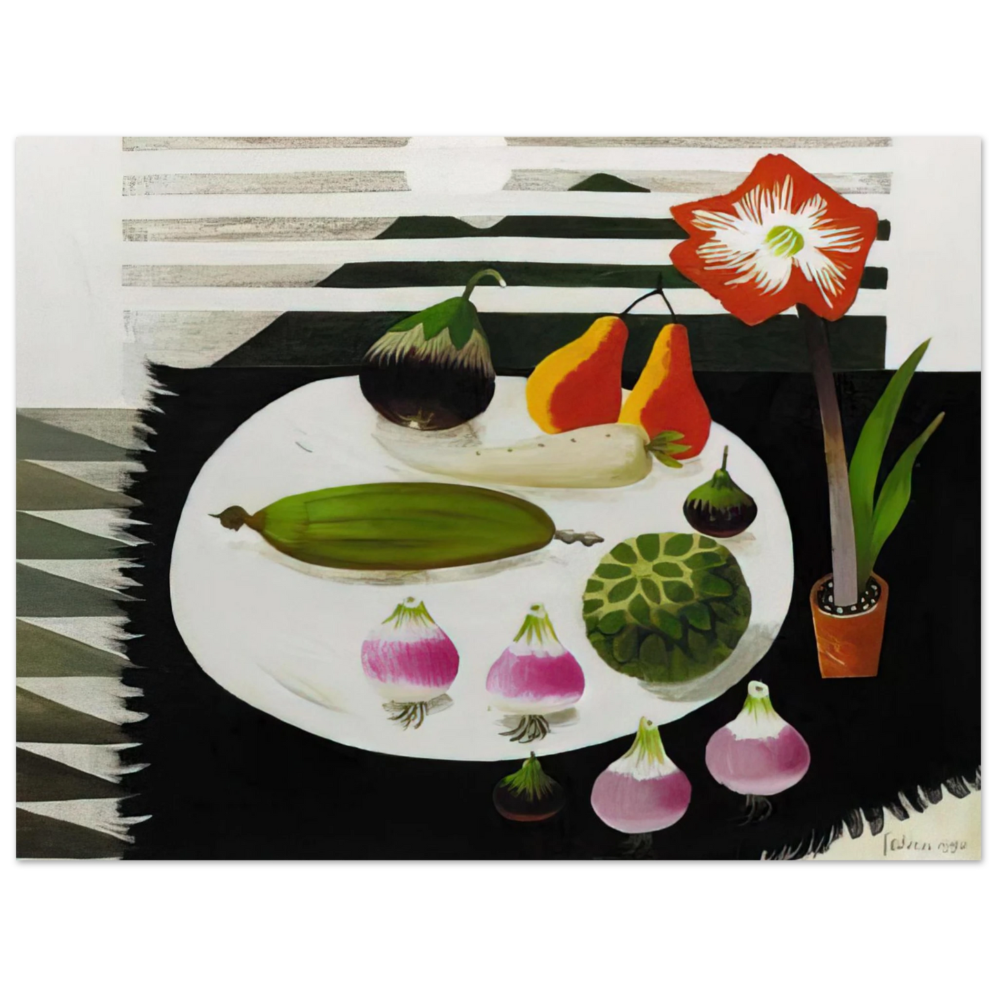 Mary Fedden - Still life with pears and onions - 1992  75x100 cm / 30x40inches Fine Art Poster