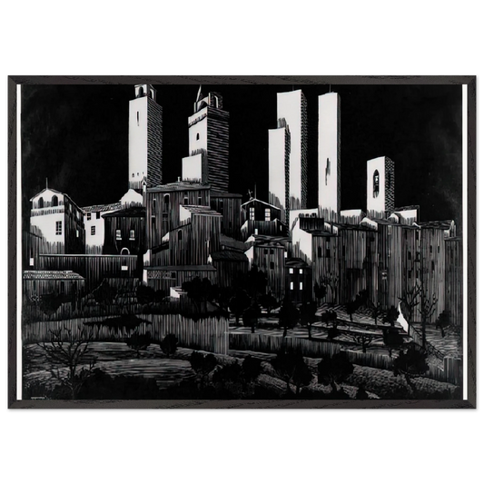 SAN GIMIGNANO - MC Escher 70x100 cm / 28x40 inches Framed Art Print – Black Wooden Frame | Maurits Cornelis Escher Prints