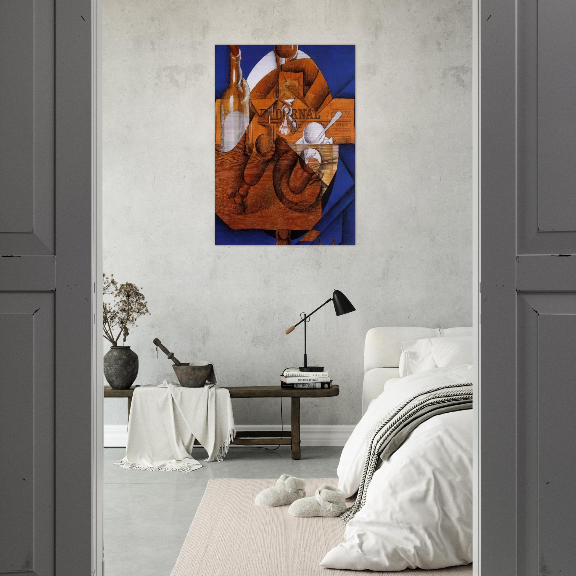 GLASS CUP AND BOTTLE - Juan Gris Brushed Aluminum Print - 70x100 cm / 28x40 inches | Juan Gris Aluminum Print | Juan Gris Prints