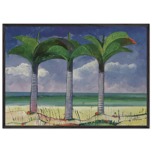 Praia com Tres Coqueiros - 1995 - Aldemir Martins 70x100 cm / 28x40 inches Framed Art Print – Black Wooden Frame