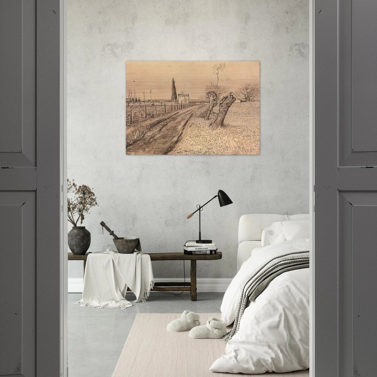 Landscape with Path and Pollard Trees - Vincent van Gogh Brushed Aluminum Print - 70x100 cm / 28x40 inches | Vincent van Gogh Aluminum Print | Vincent van Gogh Prints