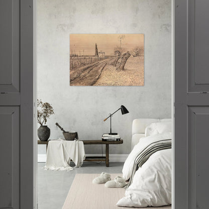Landscape with Path and Pollard Trees - Vincent van Gogh Brushed Aluminum Print - 70x100 cm / 28x40 inches | Vincent van Gogh Aluminum Print | Vincent van Gogh Prints