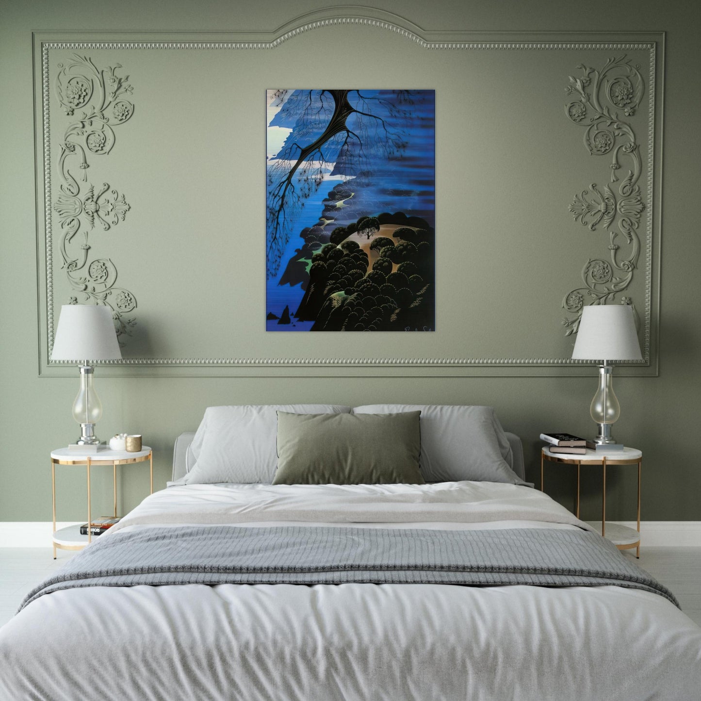 Mystical Coastline - Eyvind Earle Brushed Aluminum Print - 70x100 cm / 28x40 inches | Eyvind Earle Aluminum Print | Eyvind Earle Prints
