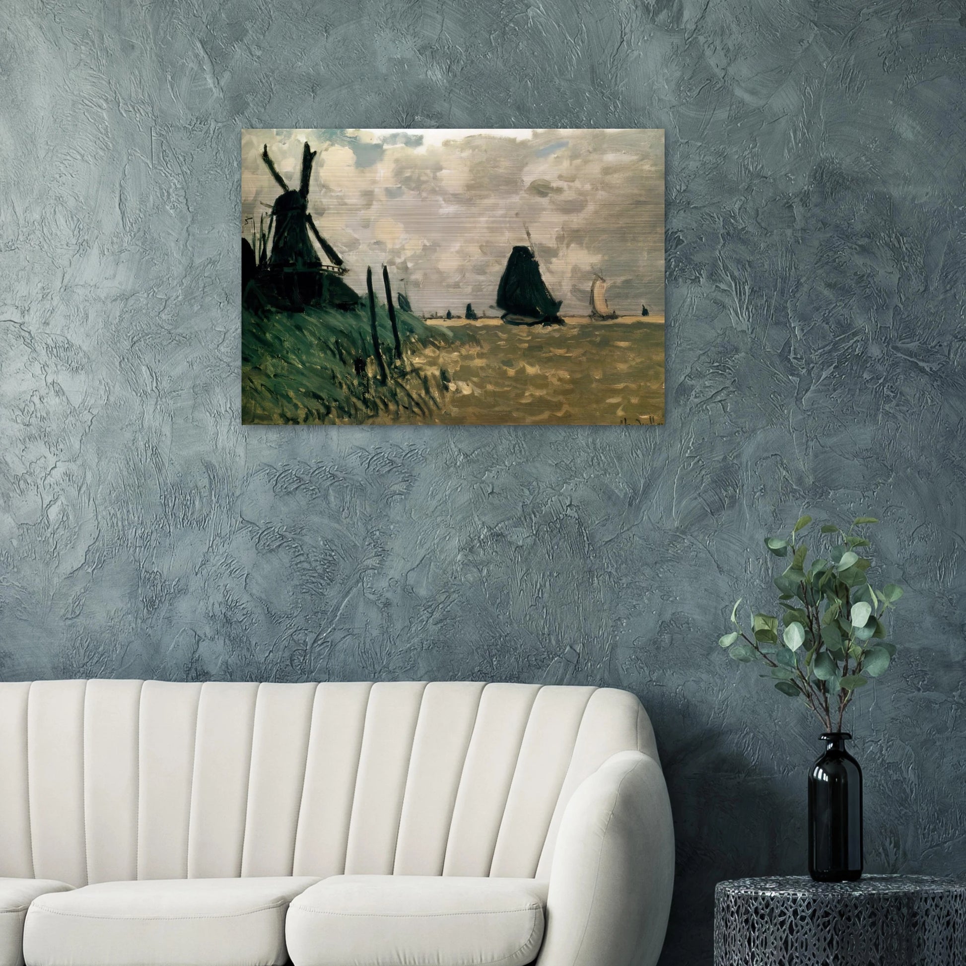 A Windmill near Zaandam - claude monet Brushed Aluminum Print - 70x100 cm / 28x40 inches | claude monet Aluminum Print | claude monet Prints