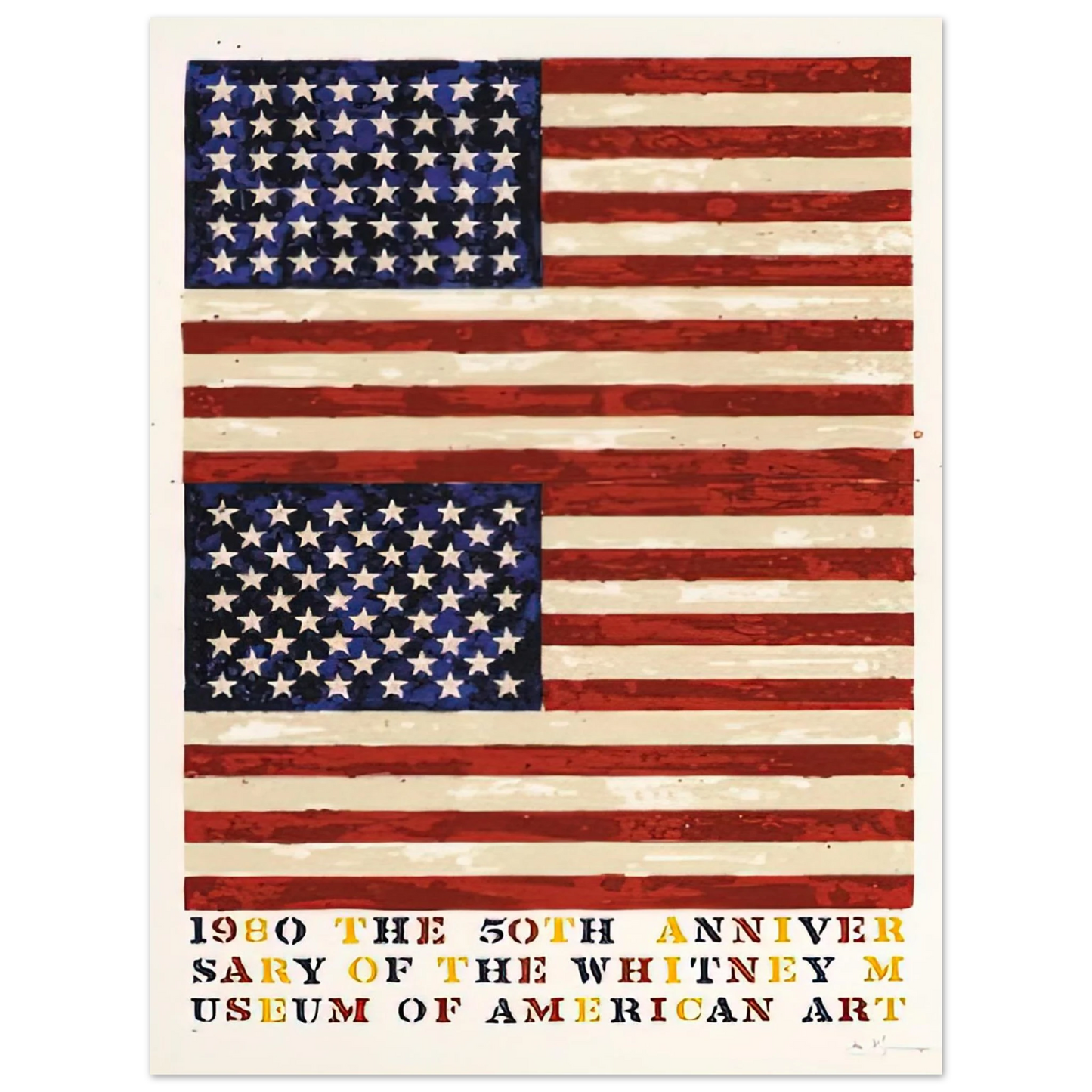 Jasper Johns - TWO FLAGS WHITNEY ANNIVERSARY ULAE 207 1980  75x100 cm / 30x40inches Fine Art Poster