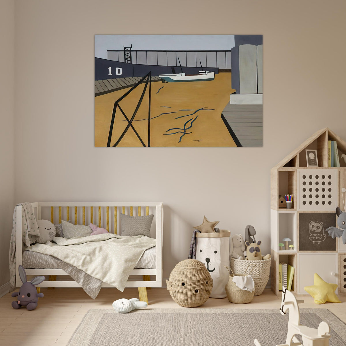 Boat and Grain Elevators - 1942 - Ralston Crawford Art Prints - 100x150 cm / 40x60″ inches | Ralston Crawford Poster | Ralston Crawford Prints