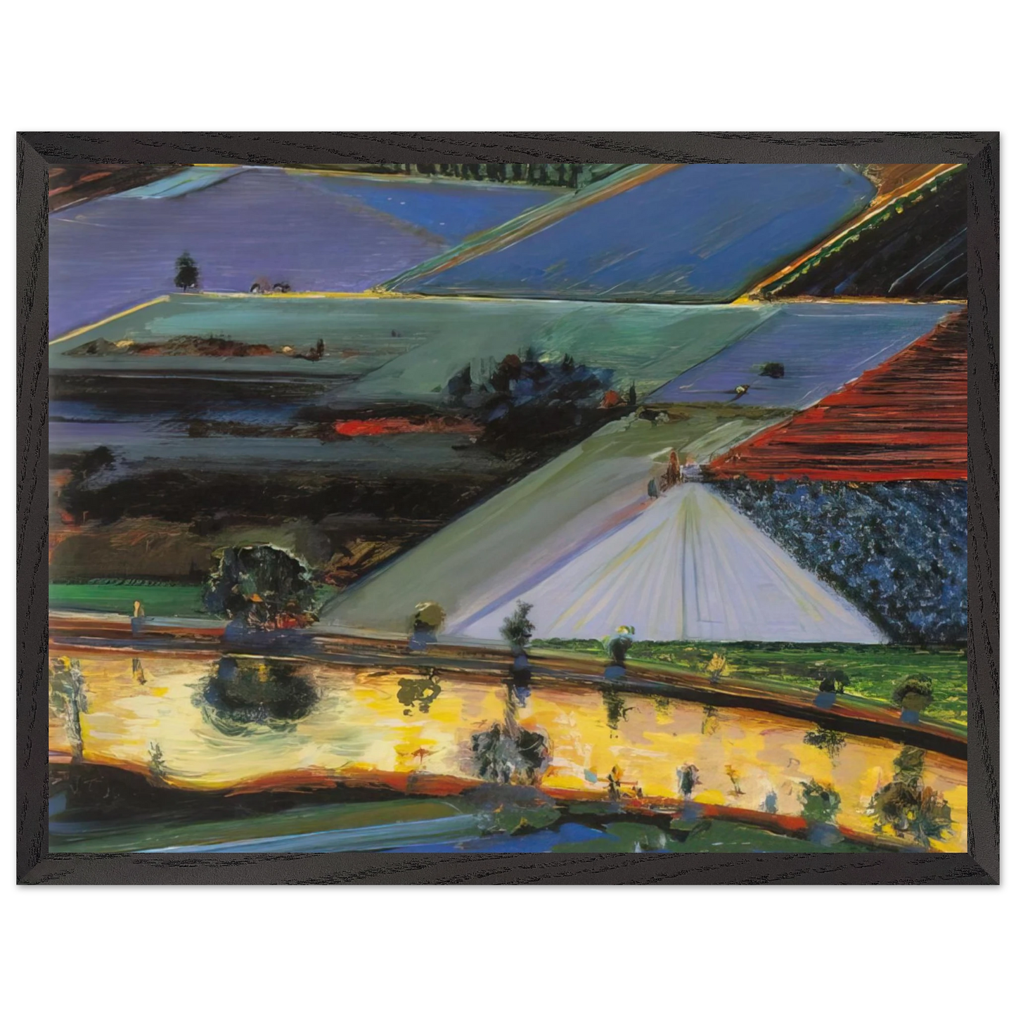 Wayne Thiebaud - Farm Channel - 1996 Wall Art - 60x80 cm / 24x32 inches - Premium Wooden Framed Poster With Fine Art Paper - White frame
