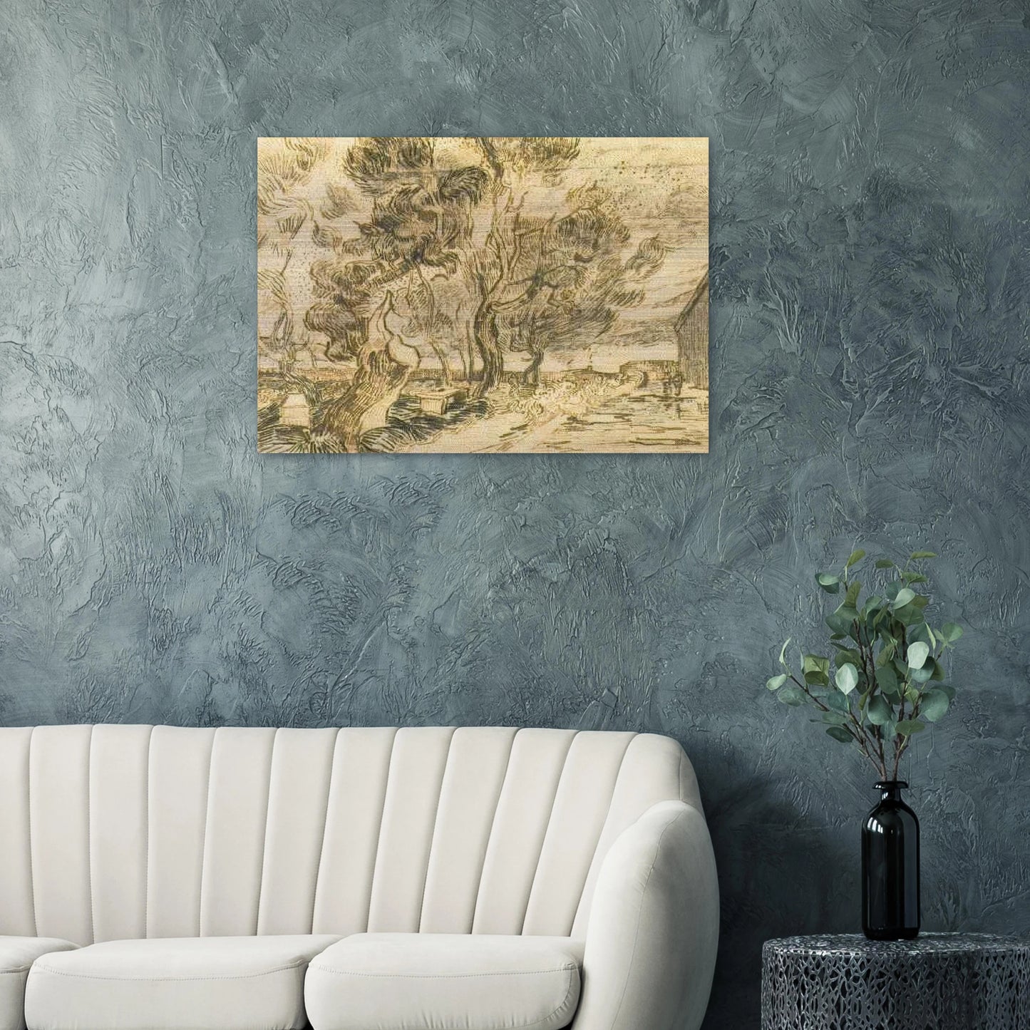 A Corner of the Asylum and the Garden with a Heavy, sawn-off Tree - Vincent van Gogh Brushed Aluminum Print - 70x100 cm / 28x40 inches | Vincent van Gogh Aluminum Print | Vincent van Gogh Prints