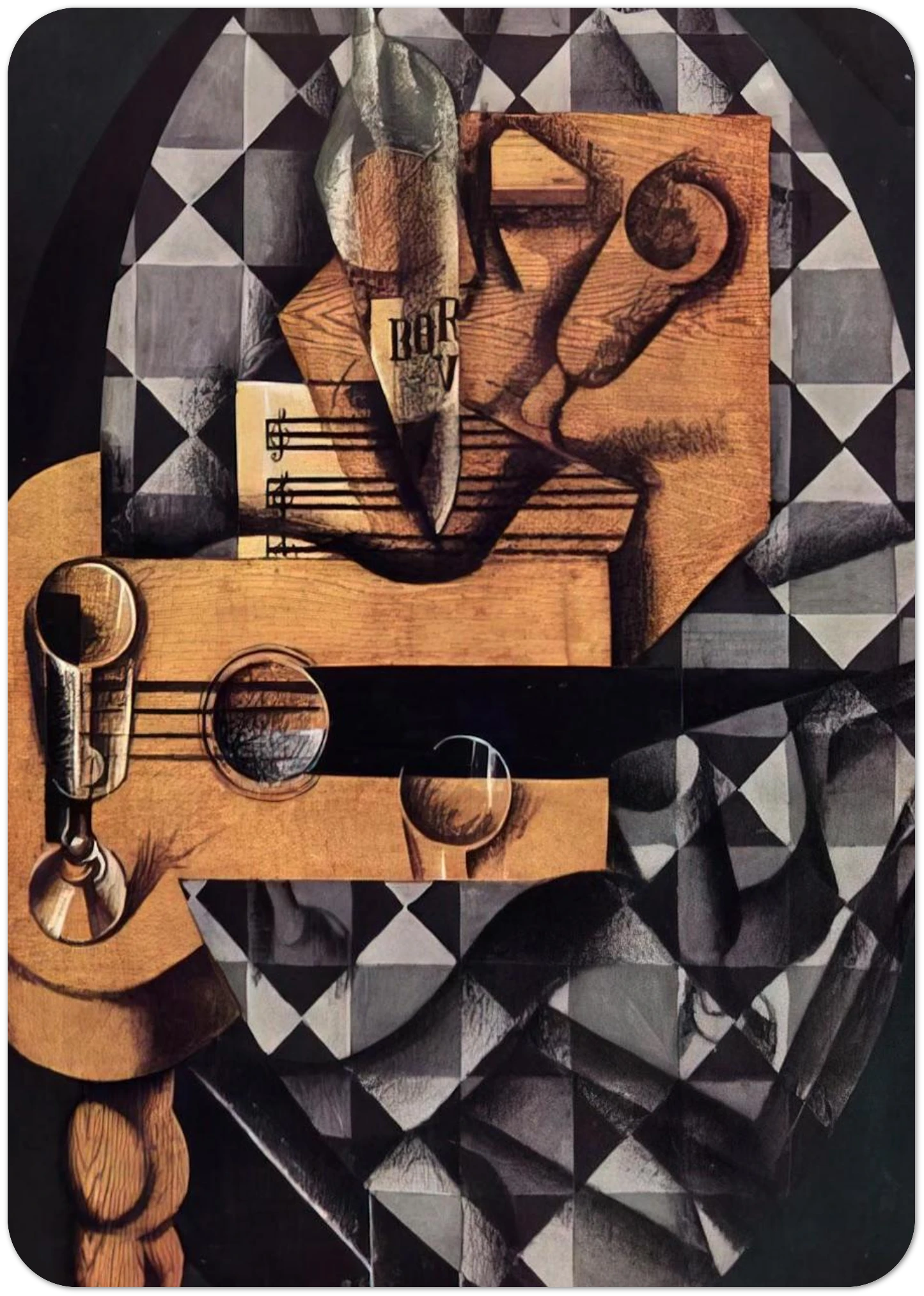 GUITAR BOTTLE AND GLASS 1914 By Juan Gris Pack of 10 Post Cards | Juan Gris Post Cards | A6 (10.5 x 14.8 cm) - 4.1 x 5.8 inches