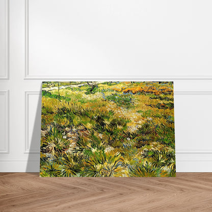 Meadow in the Garden of Saint-Paul Hospital - Vincent van Gogh Brushed Aluminum Print - 70x100 cm / 28x40 inches | Vincent van Gogh Aluminum Print | Vincent van Gogh Prints