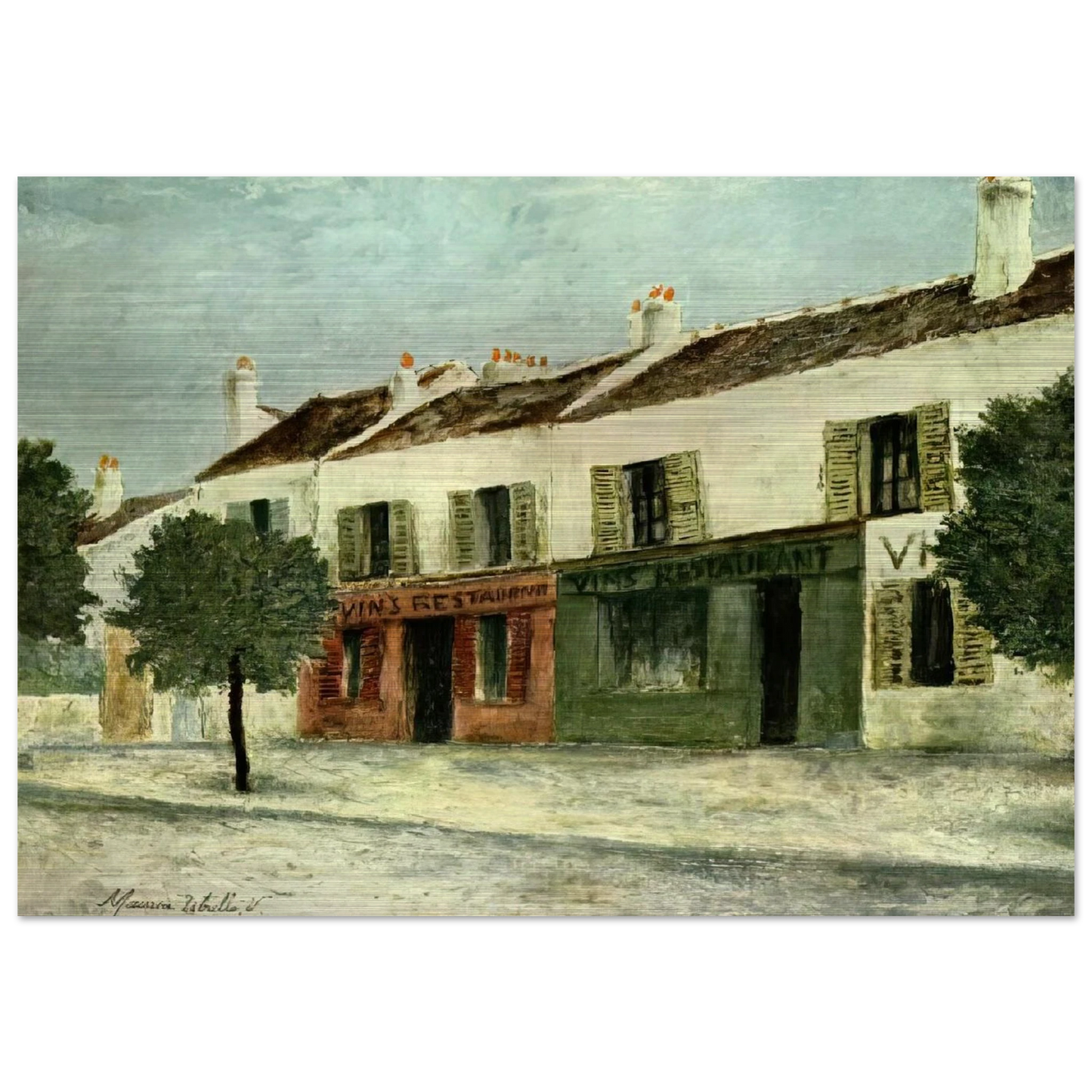 BISTROS IN A SUBURB - Maurice Utrillo Brushed Aluminum Print - 70x100 cm / 28x40 inches | Maurice Utrillo Aluminum Print | Maurice Utrillo Prints