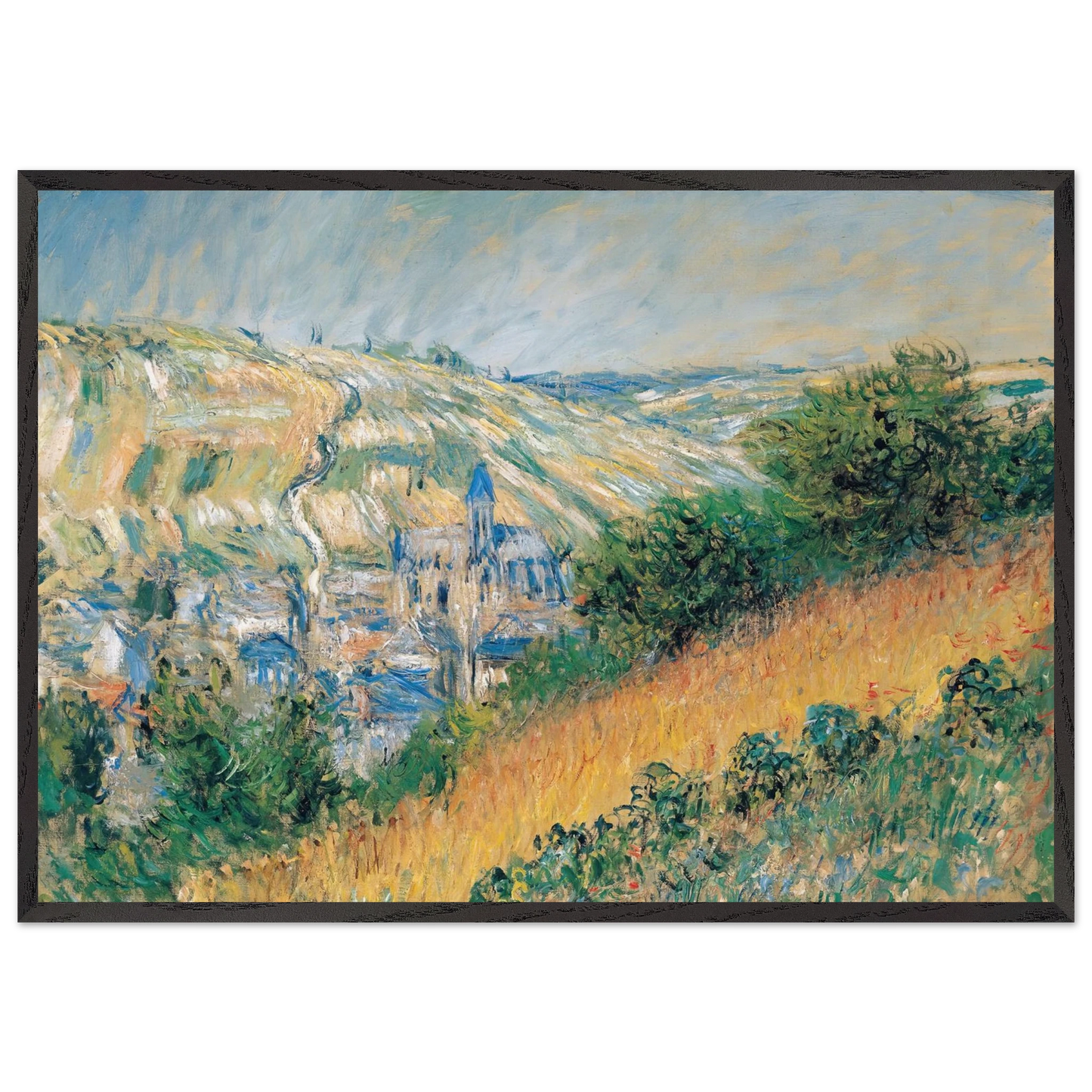 View over Vetheuil - claude monet 70x100 cm / 28x40 inches Framed Art Print – Black Wooden Frame