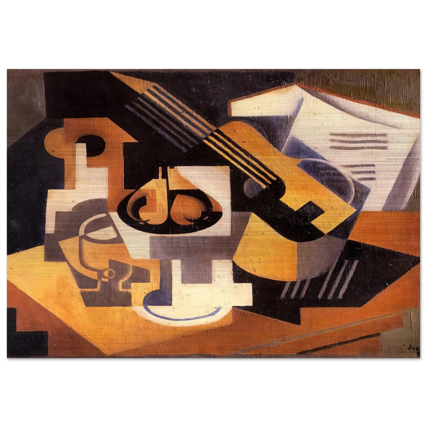 GUITAR AND FRUIT BOWL ON A TABLE 1918 - Juan Gris Brushed Aluminum Print - 70x100 cm / 28x40 inches | Juan Gris Aluminum Print | Juan Gris Prints