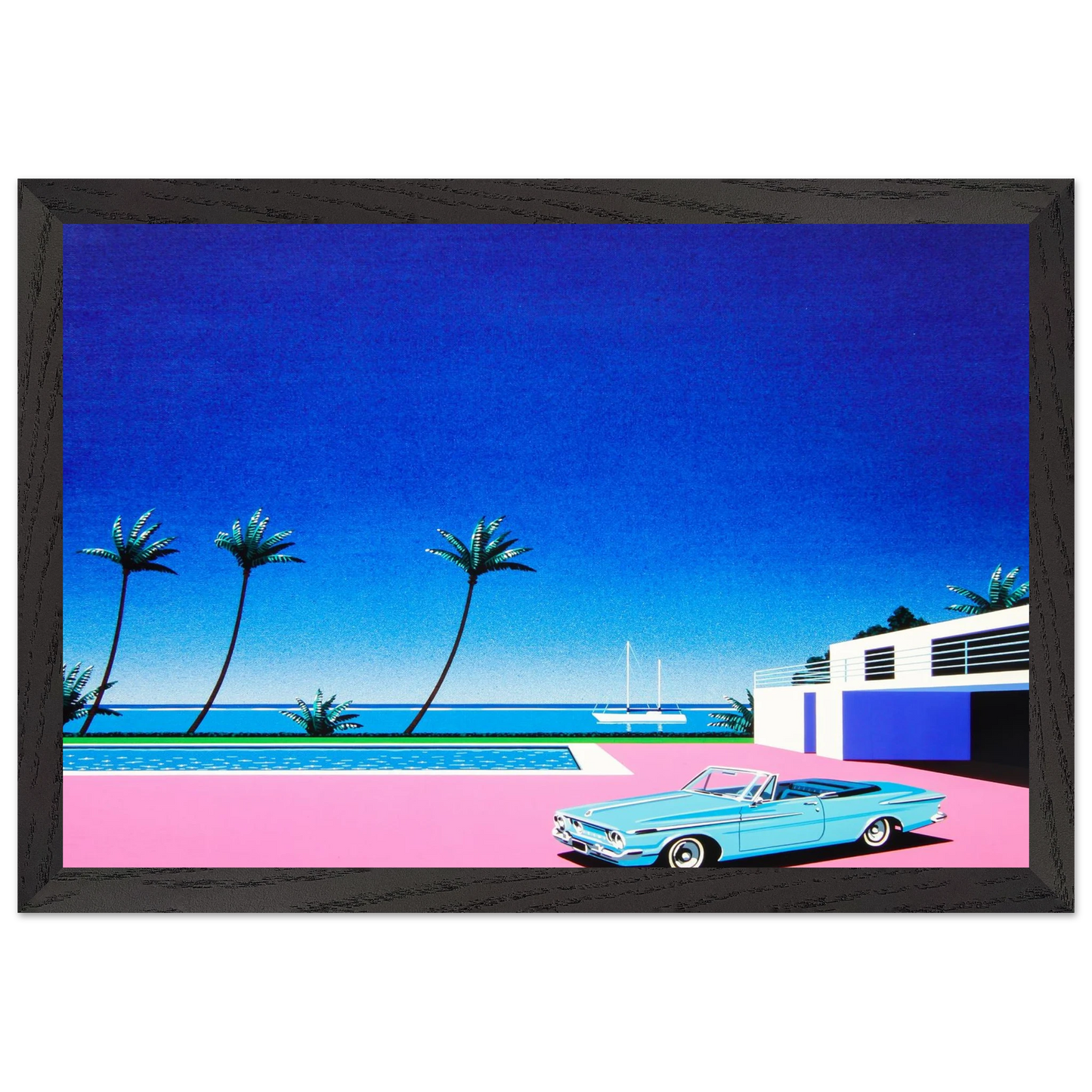 Hiroshi Nagai - Pink Driveway Wall Art - 30x40 cm / 12x16 inches - Premium Wooden Framed Poster With Fine Art Paper - Wood frame