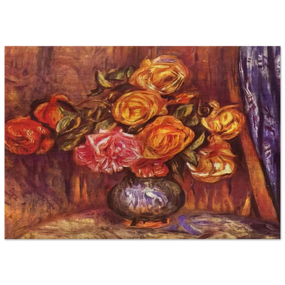 Roses Before the Blue Curtain - Pierre-Auguste Renoir Brushed Aluminum Print - 70x100 cm / 28x40 inches | Pierre-Auguste Renoir Aluminum Print | Pierre-Auguste Renoir Prints