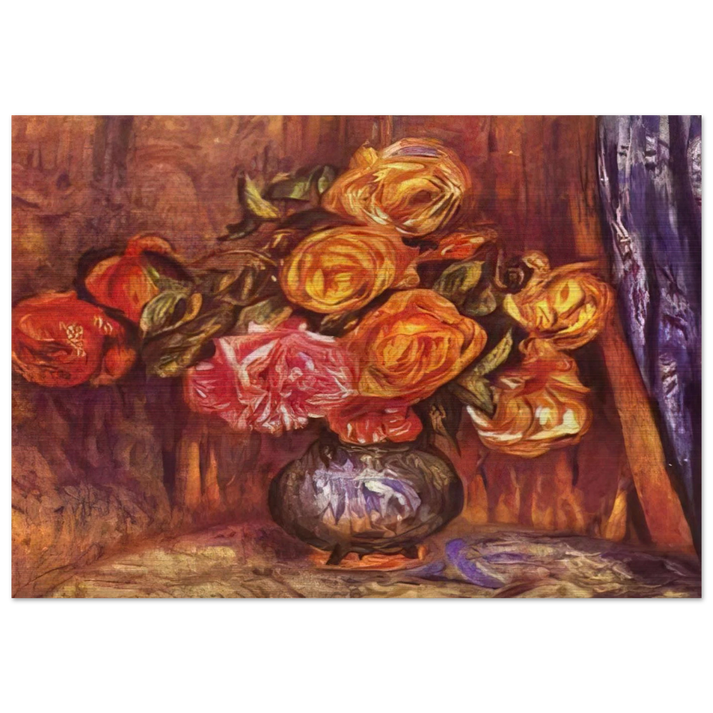 Roses Before the Blue Curtain - Pierre-Auguste Renoir Brushed Aluminum Print - 70x100 cm / 28x40 inches | Pierre-Auguste Renoir Aluminum Print | Pierre-Auguste Renoir Prints