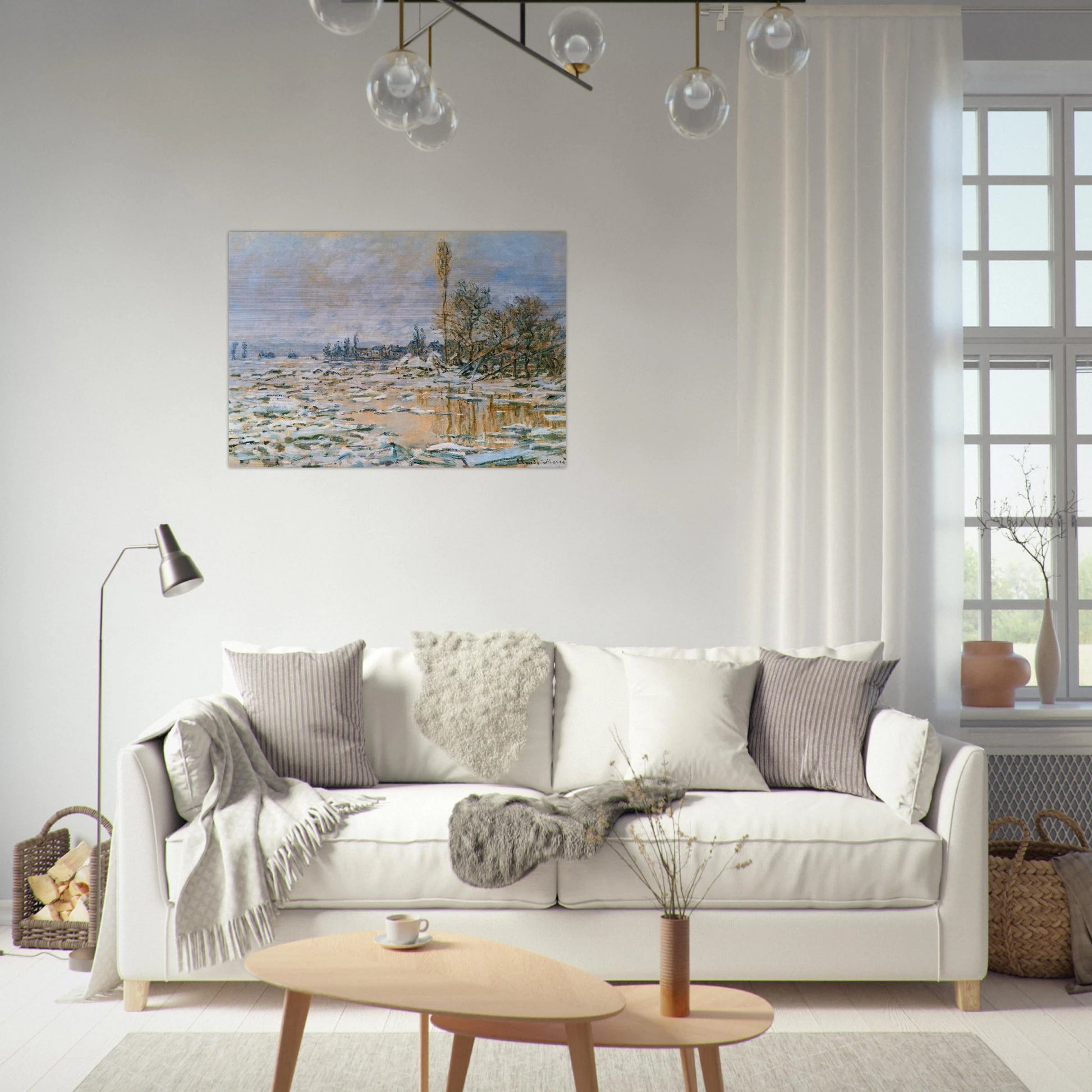Breakup of Ice, Lavacourt, Grey Weather - claude monet Brushed Aluminum Print - 70x100 cm / 28x40 inches | claude monet Aluminum Print | claude monet Prints