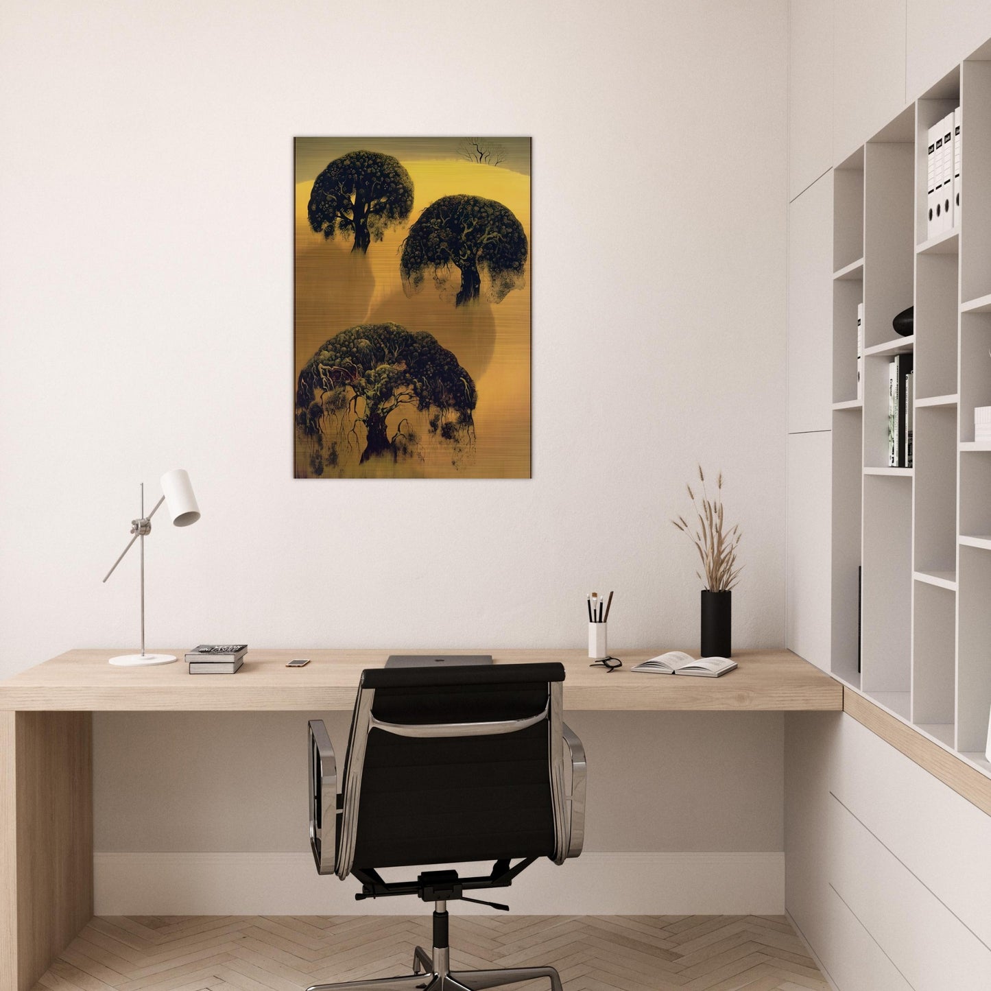 Three Oaks - Eyvind Earle Brushed Aluminum Print - 70x100 cm / 28x40 inches | Eyvind Earle Aluminum Print | Eyvind Earle Prints