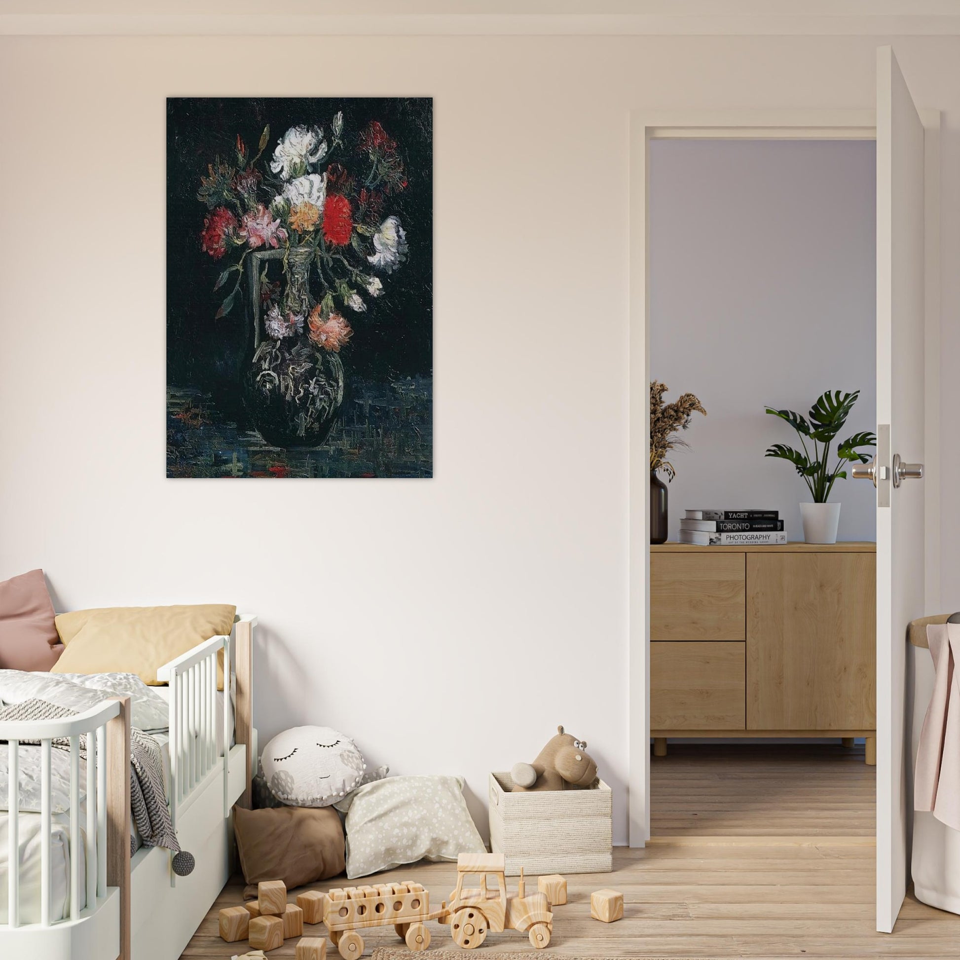 Vase with White and Red Carnations - Vincent van Gogh Brushed Aluminum Print - 70x100 cm / 28x40 inches | Vincent van Gogh Aluminum Print | Vincent van Gogh Prints