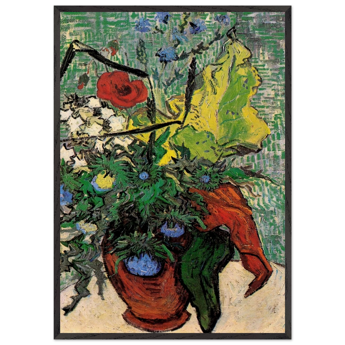 Wild Flowers and Thistles in a Vase - Vincent van Gogh 70x100 cm / 28x40 inches Framed Art Print – Black Wooden Frame
