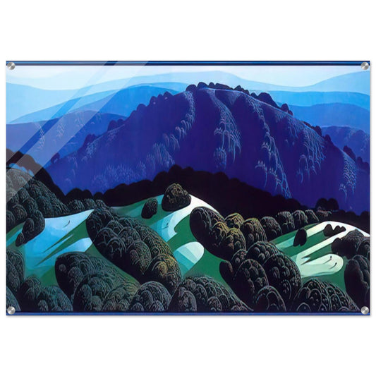 Three Fields and a Mountain - Eyvind Earle Acrylic Print - 70x100 cm / 28x40″ inches