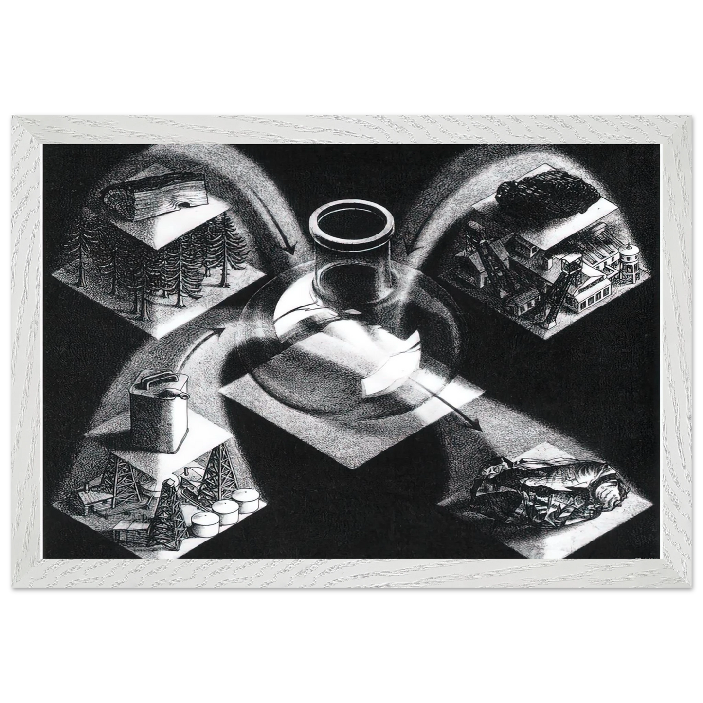 MC Escher - SYNTHESIS Wall Art - 30x40 cm / 12x16 inches - Premium Wooden Framed Poster With Fine Art Paper-canvas - White frame