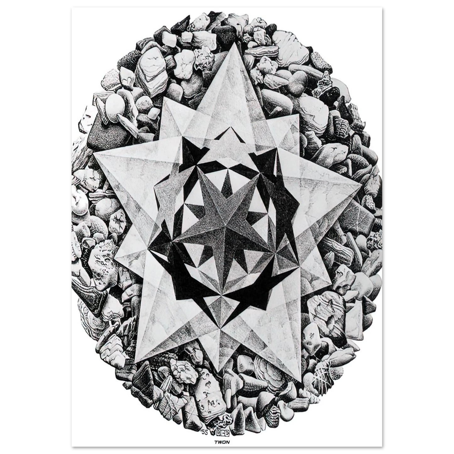 MC Escher - ESCHER (1) Wall Art - 21x29.7 cm / 8x12" - Premium Wooden Framed Poster With Fine Art Paper-canvas - White frame