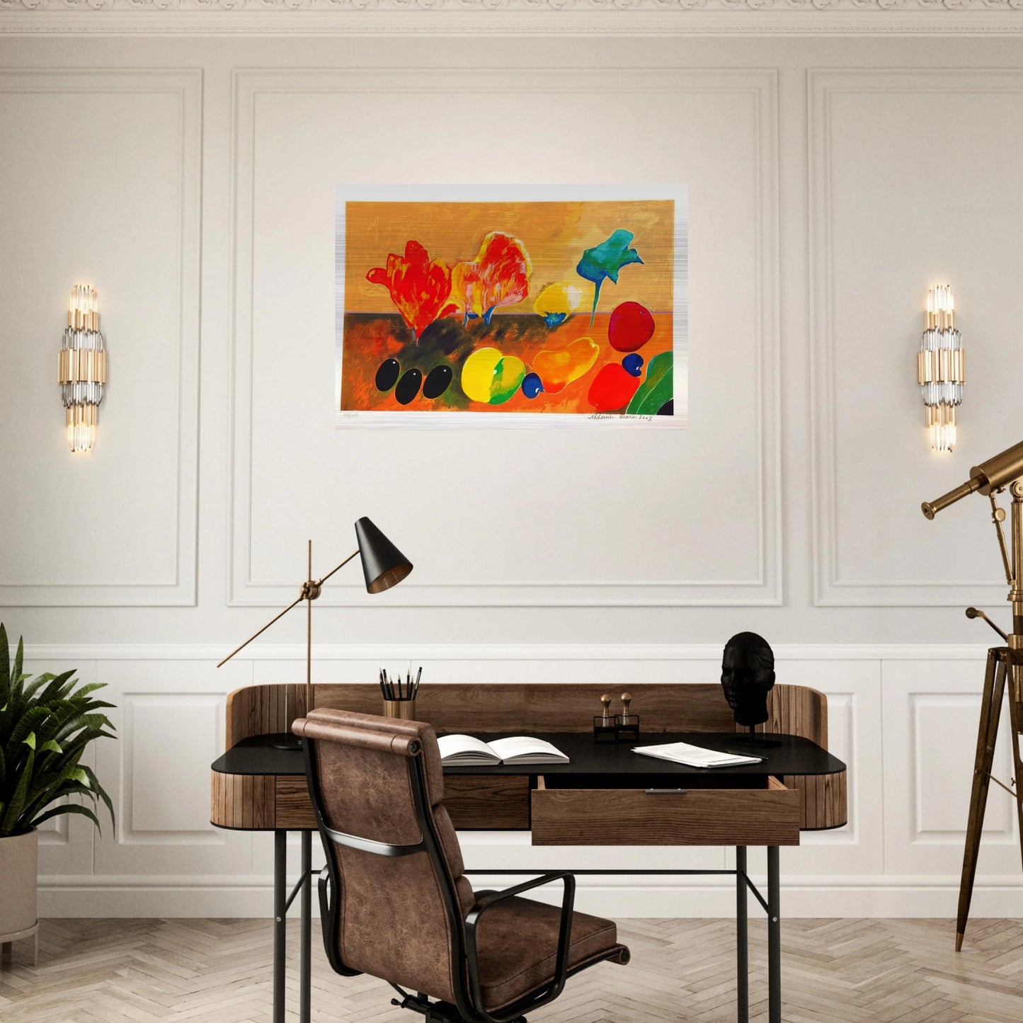 Flores e Frutas - 2003 - Aldemir Martins Brushed Aluminum Print - 70x100 cm / 28x40 inches | Aldemir Martins Aluminum Print | Aldemir Martins Prints