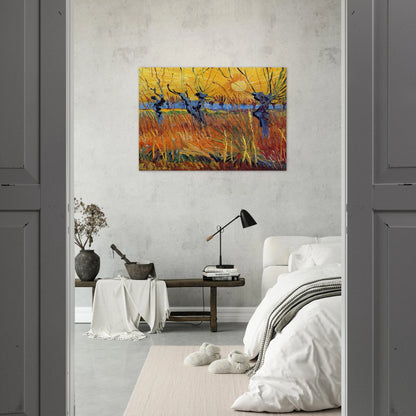 Pollard Willows and Setting Sun - Vincent van Gogh Brushed Aluminum Print - 70x100 cm / 28x40 inches | Vincent van Gogh Aluminum Print | Vincent van Gogh Prints