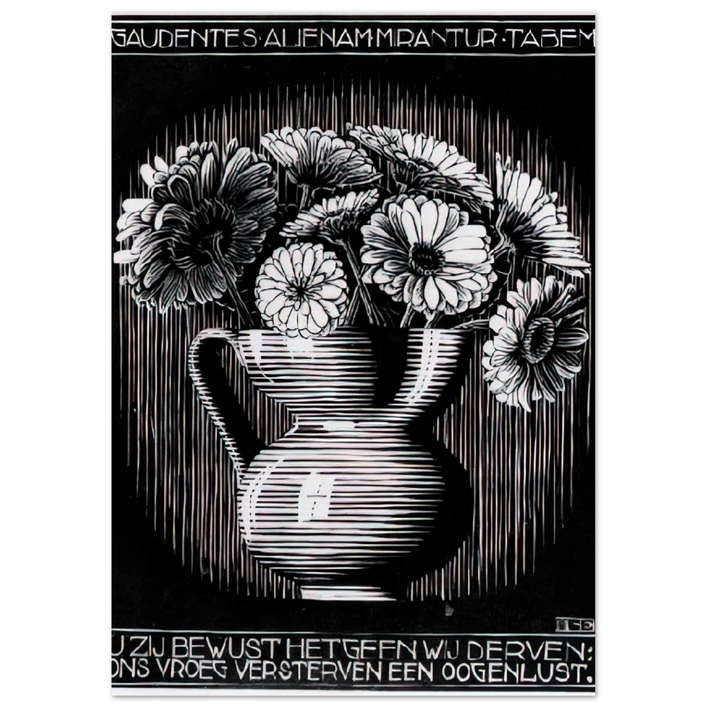 MC Escher - EMBLEMATA VASE Wall Art - 21x29.7 cm / 8x12" - Premium Wooden Framed Poster With Fine Art Paper-canvas - Wood frame