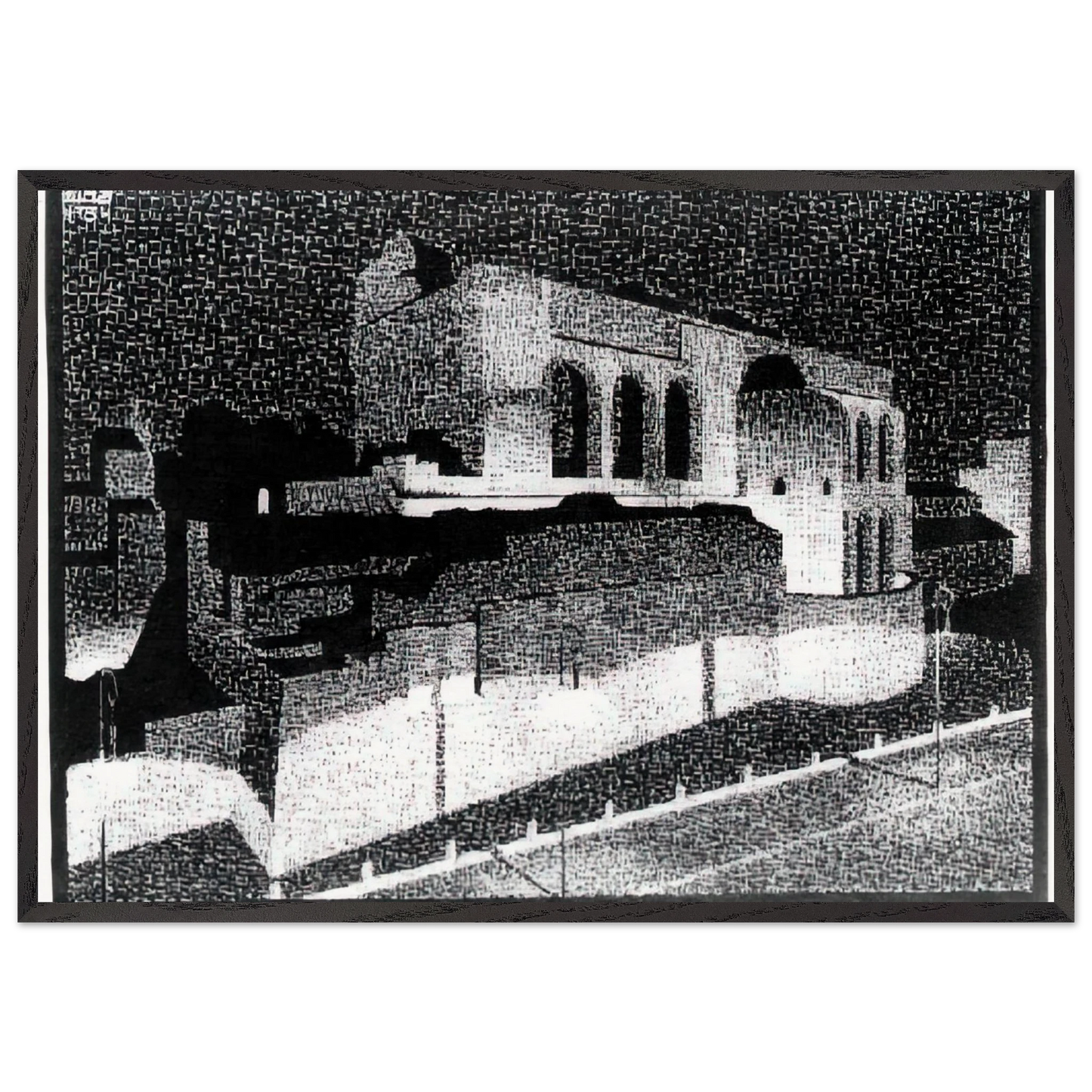 NOCTURNAL ROME BASILICA OF CONSTANTINE - MC Escher 70x100 cm / 28x40 inches Framed Art Print – Black Wooden Frame | Maurits Cornelis Escher Prints