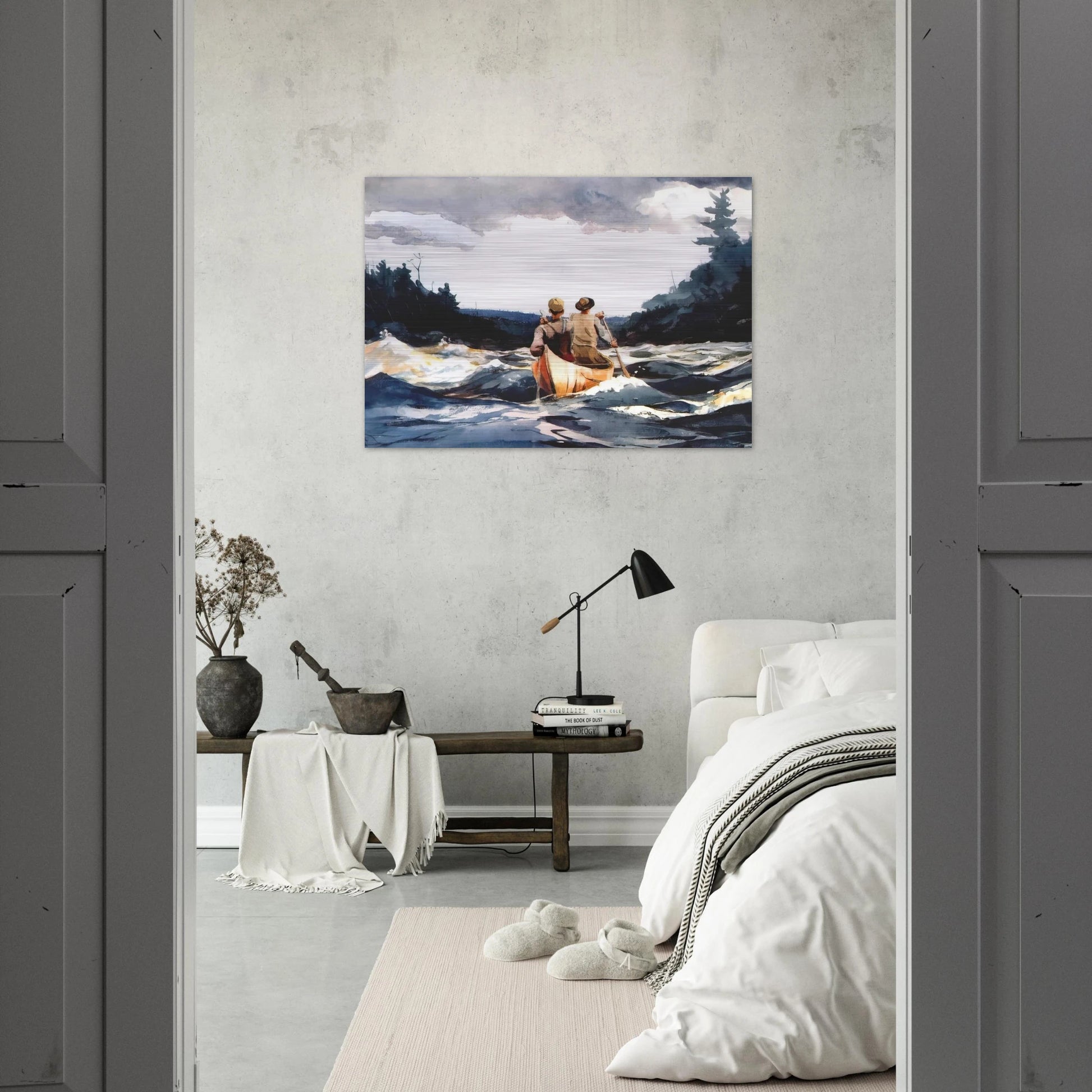 CANOE IN THE RAPIDS - Winslow Homer Brushed Aluminum Print - 70x100 cm / 28x40 inches | Winslow Homer Aluminum Print | Winslow Homer Prints