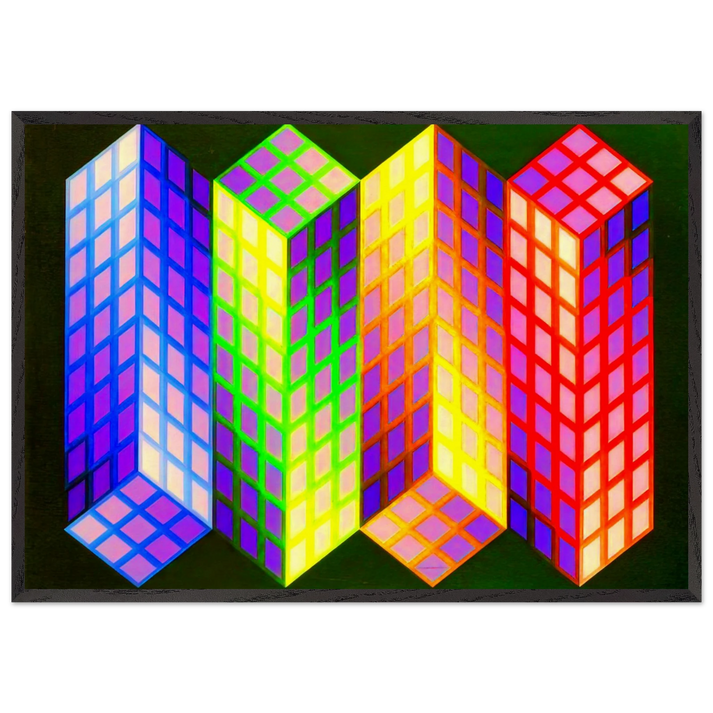 Torony-Nagy - 1969 - Victor Vasarely 70x100 cm / 28x40 inches Framed Art Print – Black Wooden Frame