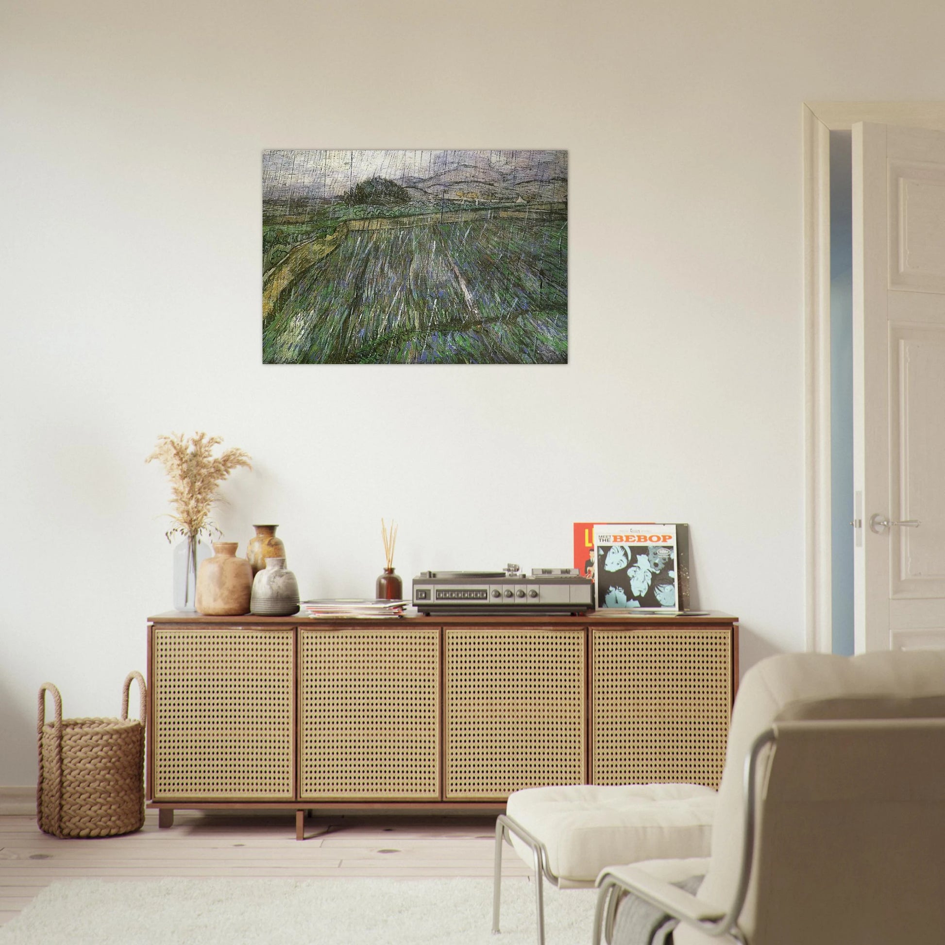 Wheat Field in Rain - Vincent van Gogh Brushed Aluminum Print - 70x100 cm / 28x40 inches | Vincent van Gogh Aluminum Print | Vincent van Gogh Prints