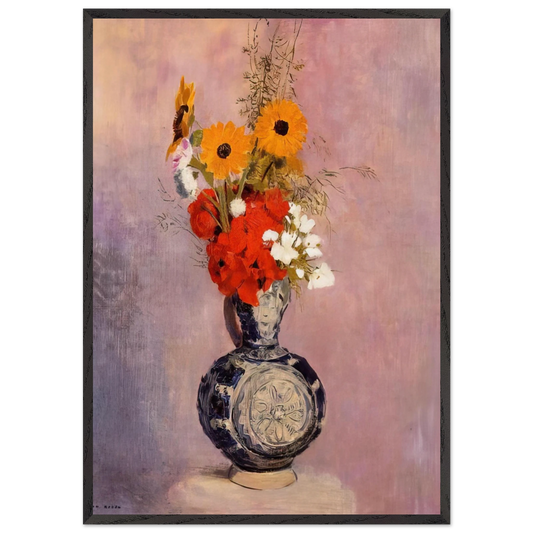 BOUQUET OF FLOWERS IN A BLUE VASE 2 - Odilon Redon 70x100 cm / 28x40 inches Framed Art Print – Black Wooden Frame