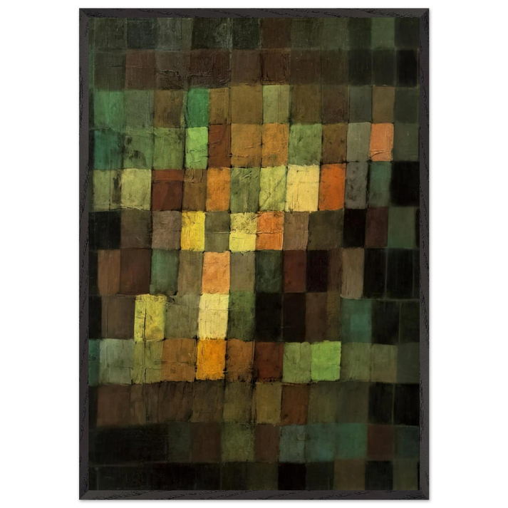ANCIENT SOUND ABSTRACT ON BLACK BACKGROUND 1925 - Paul Klee 70x100 cm / 28x40 inches Framed Art Print – Black Wooden Frame